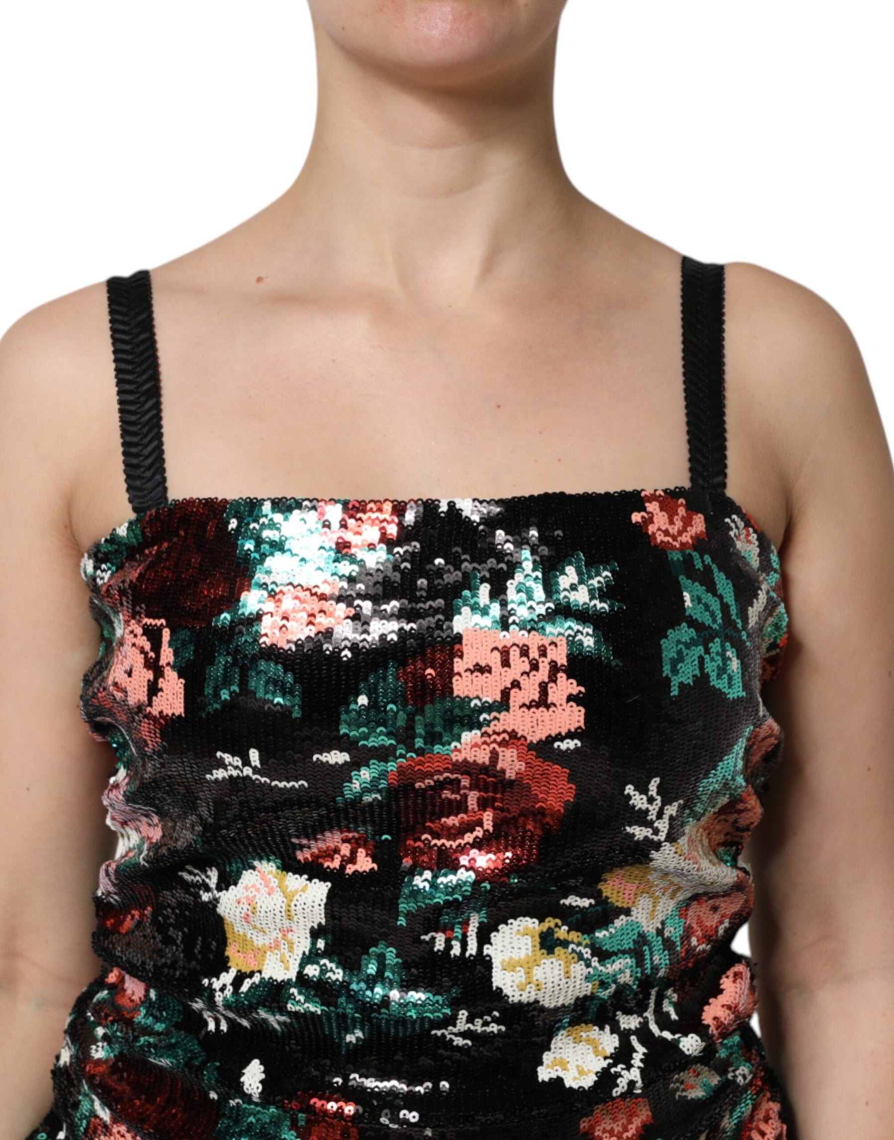 Dolce & Gabbana Black Floral Sequin Sleeveless Sheath Dress | Regal Royce