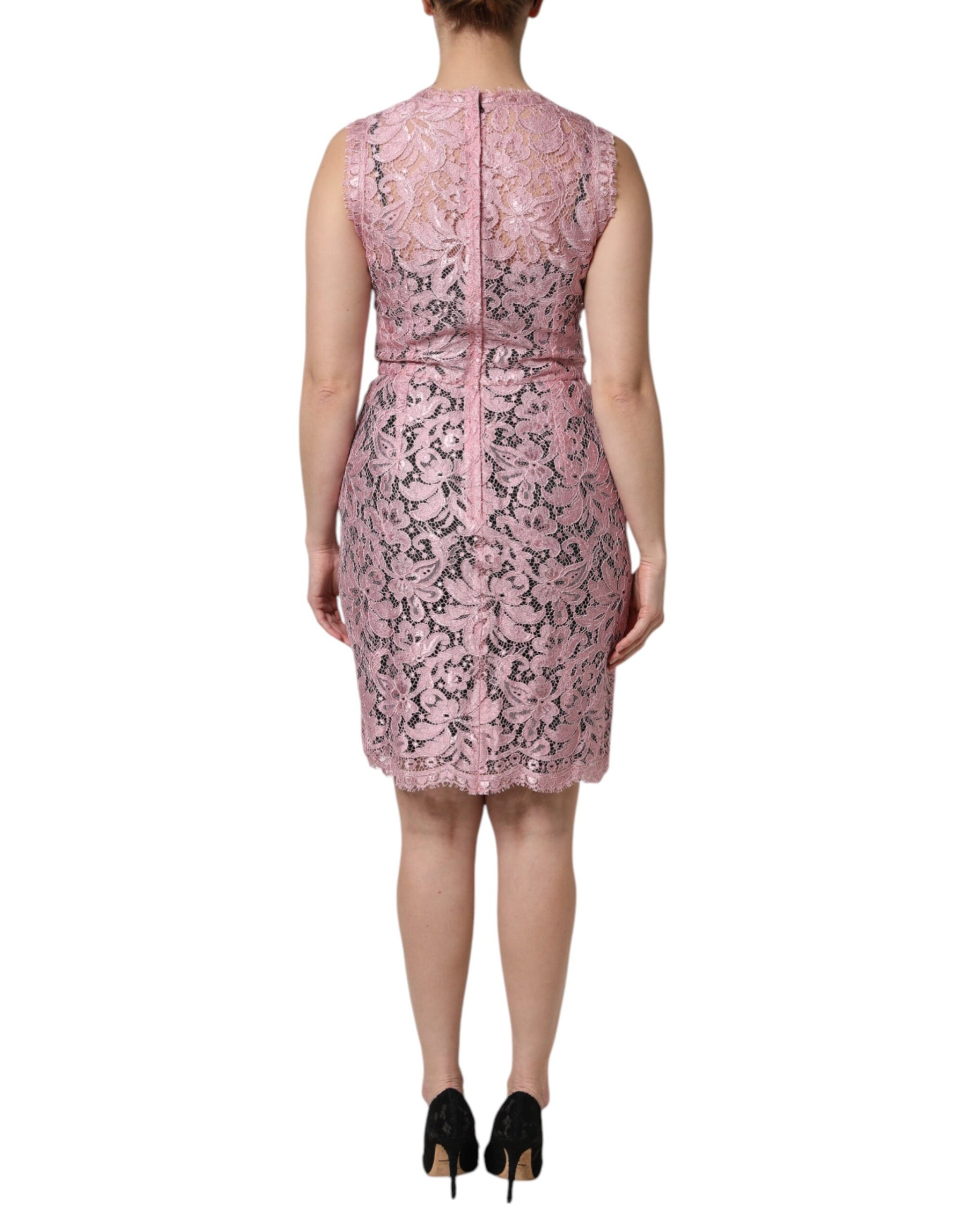 Dolce & Gabbana Pink Floral Lace Sleeveless Sheath Dress | Regal Royce