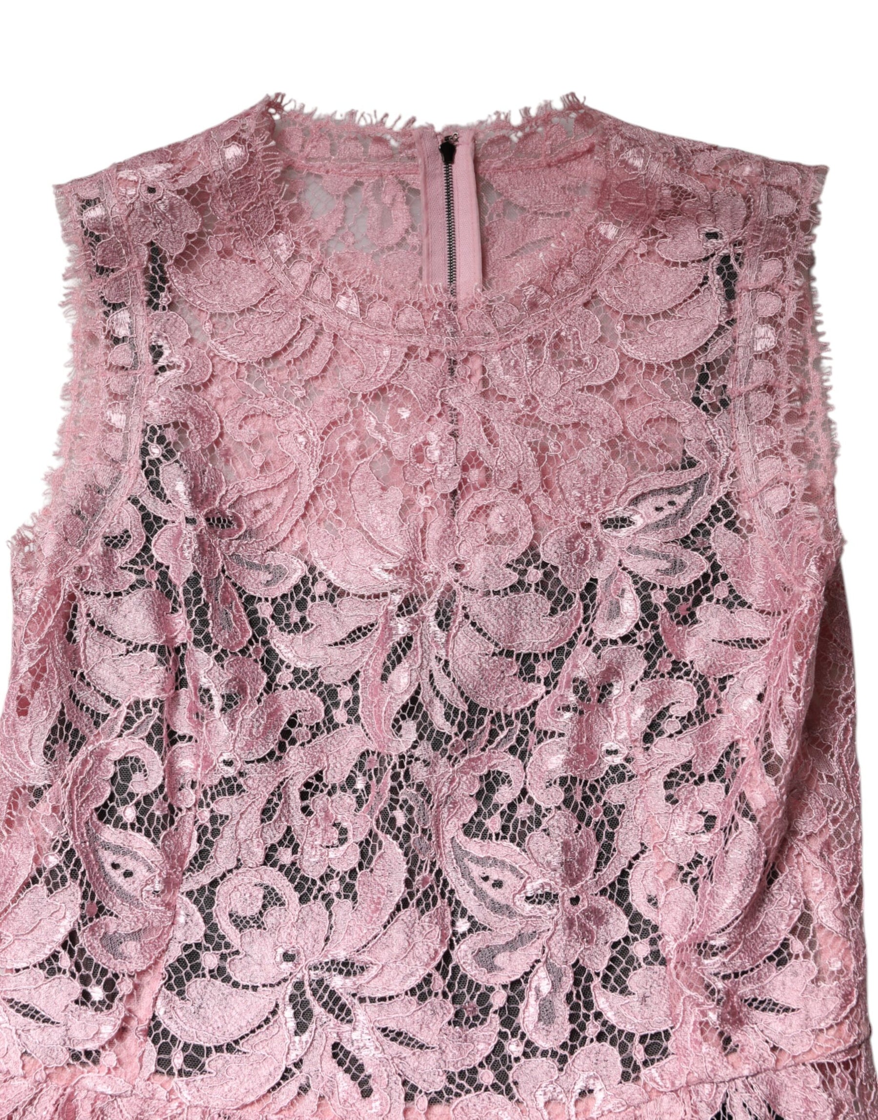 Dolce & Gabbana Pink Floral Lace Sleeveless Sheath Dress | Regal Royce