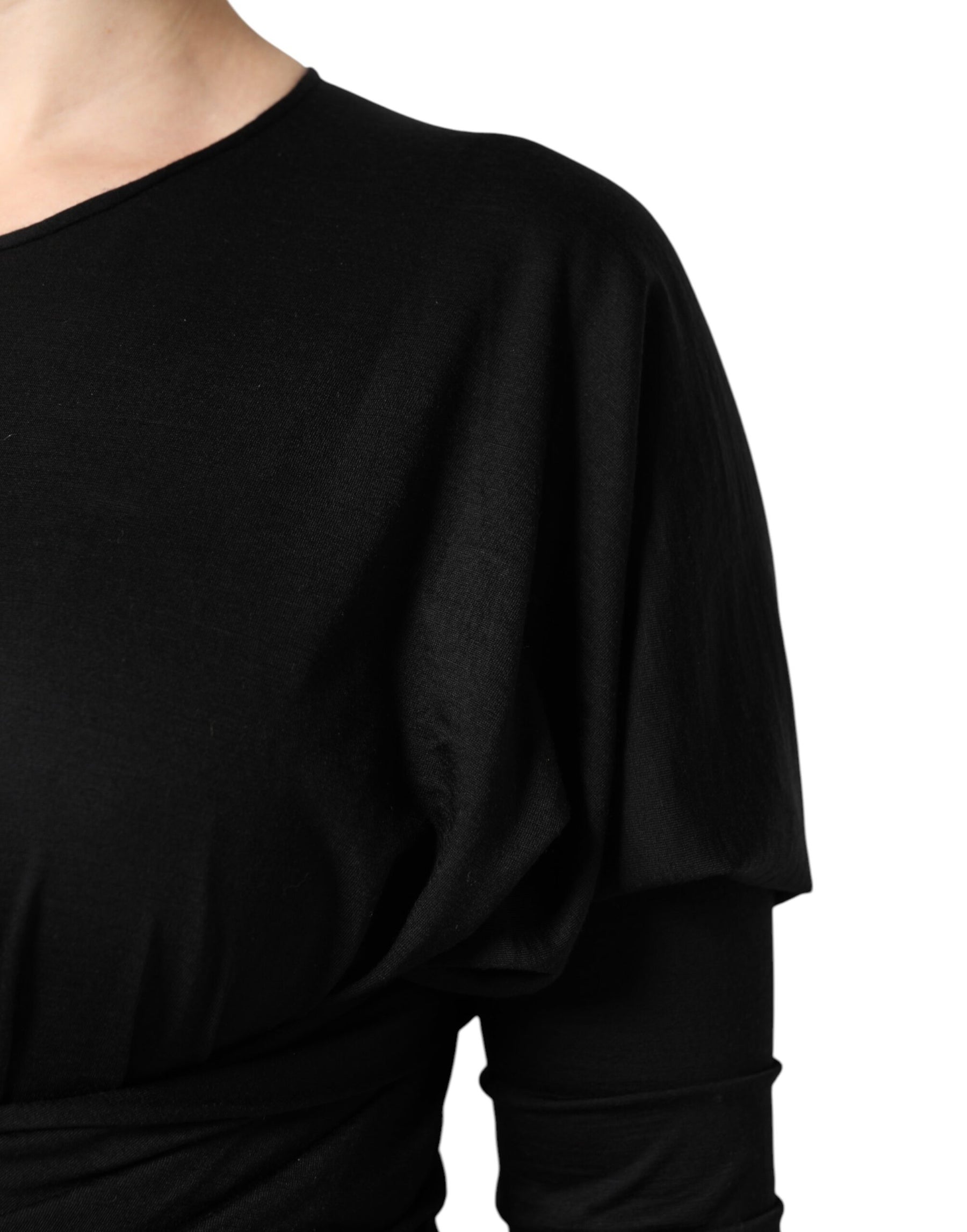 Dolce & Gabbana Black Wool Long Sleeves Sheath Midi Dress | Regal Royce