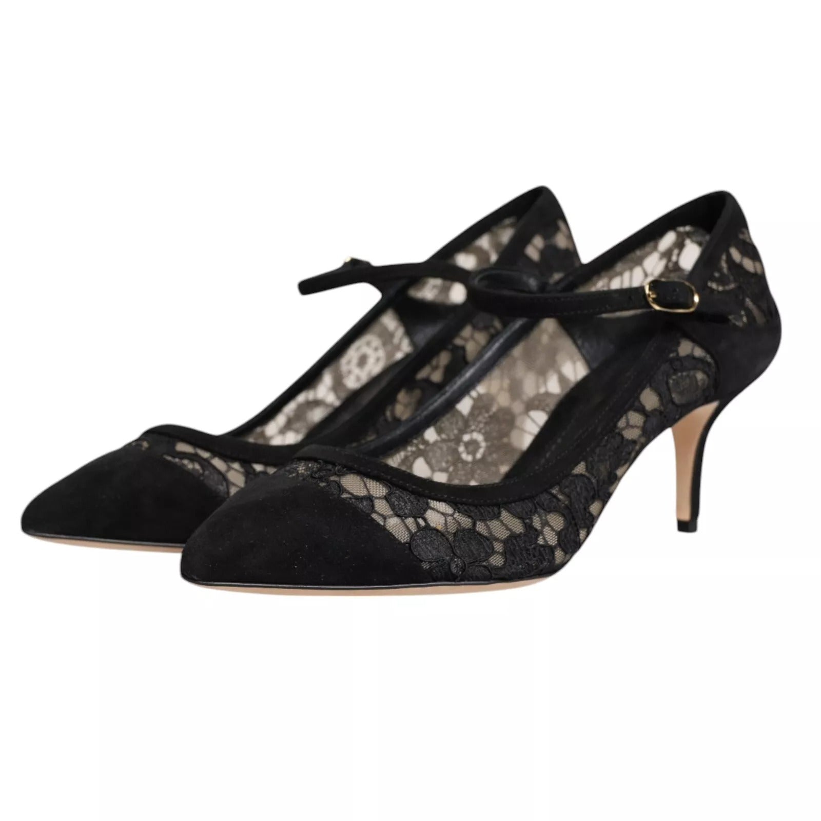 Dolce & Gabbana Black Mary Jane Taormina Lace Pumps Shoes | Regal Royce
