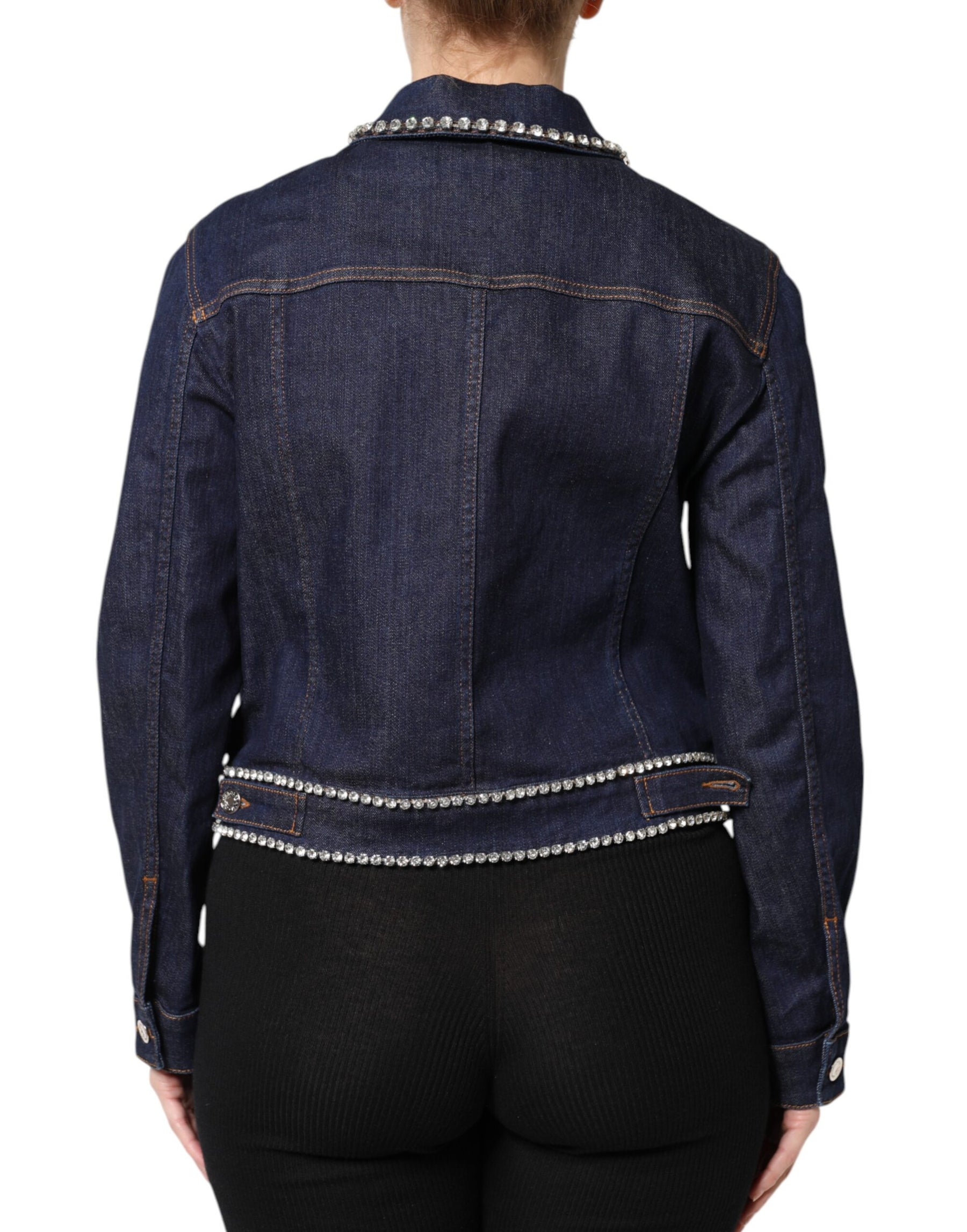 Dolce & Gabbana Blue Denim Cotton Crystal Embellished Jacket | Regal Royce