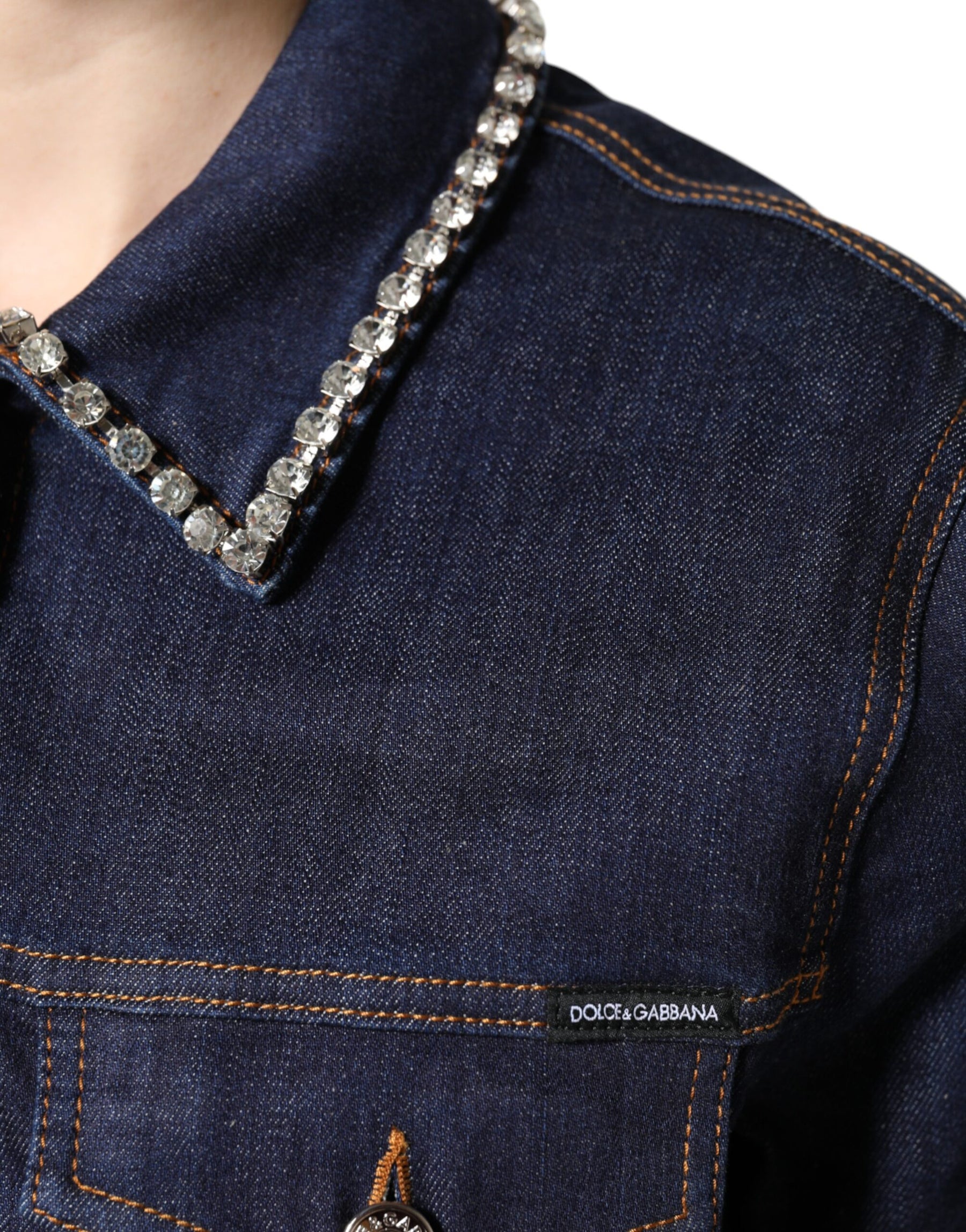 Dolce & Gabbana Blue Denim Cotton Crystal Embellished Jacket | Regal Royce