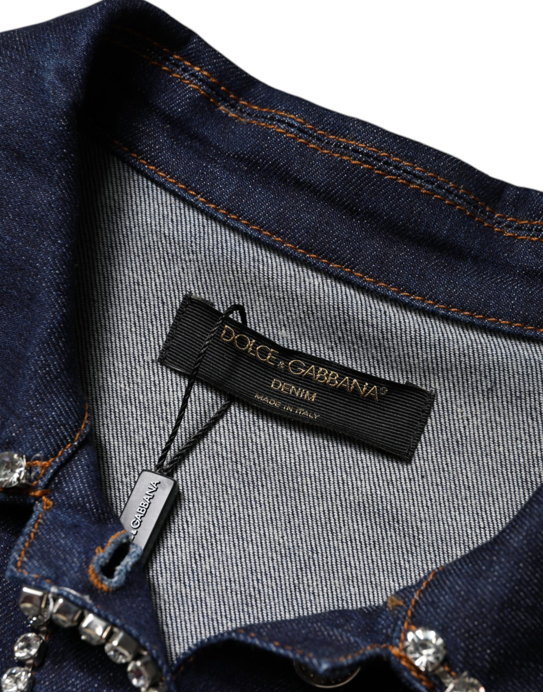 Dolce & Gabbana Blue Denim Cotton Crystal Embellished Jacket | Regal Royce