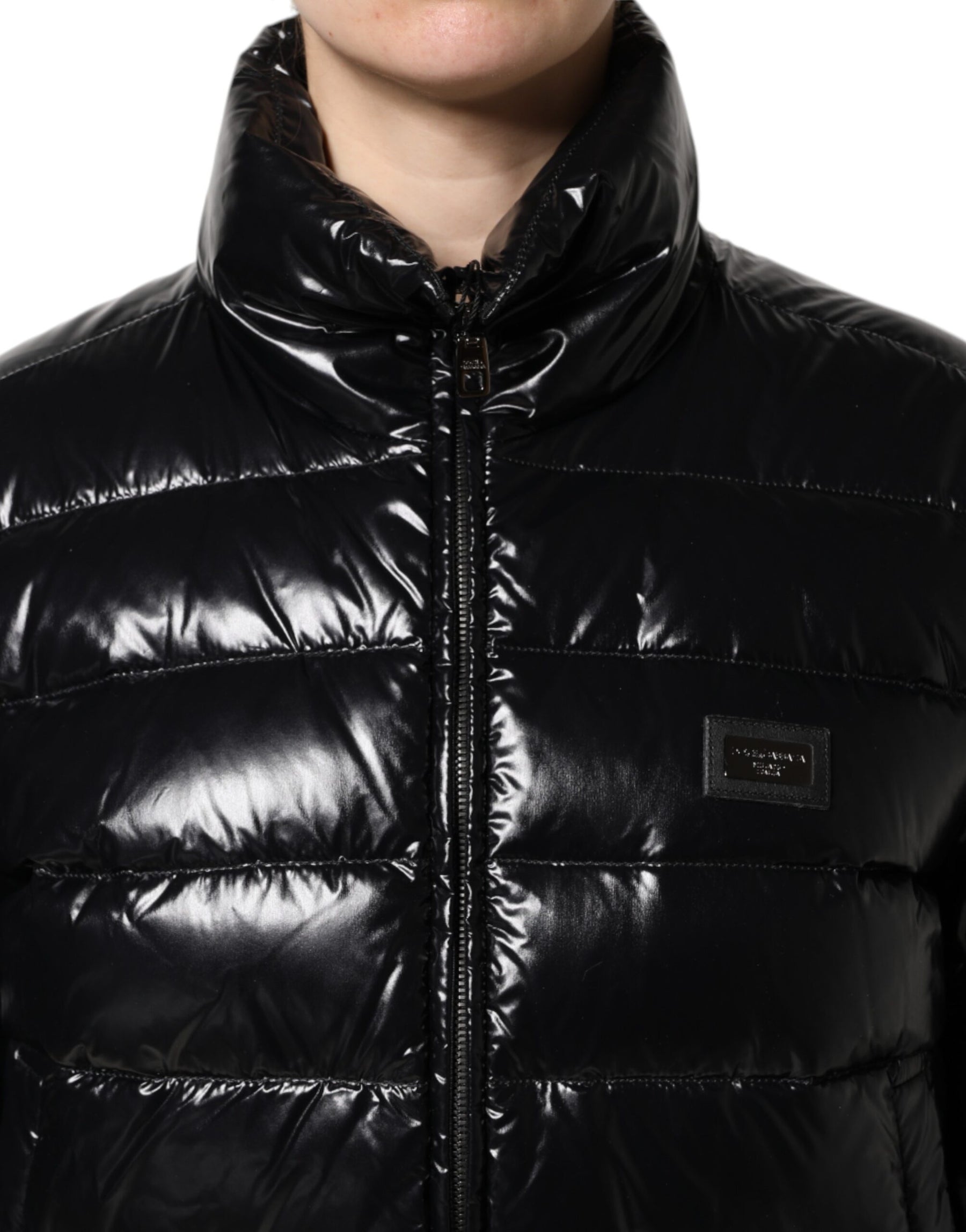 Dolce & Gabbana Black Logo Plaque Full Zip Puffer Jacket | Regal Royce