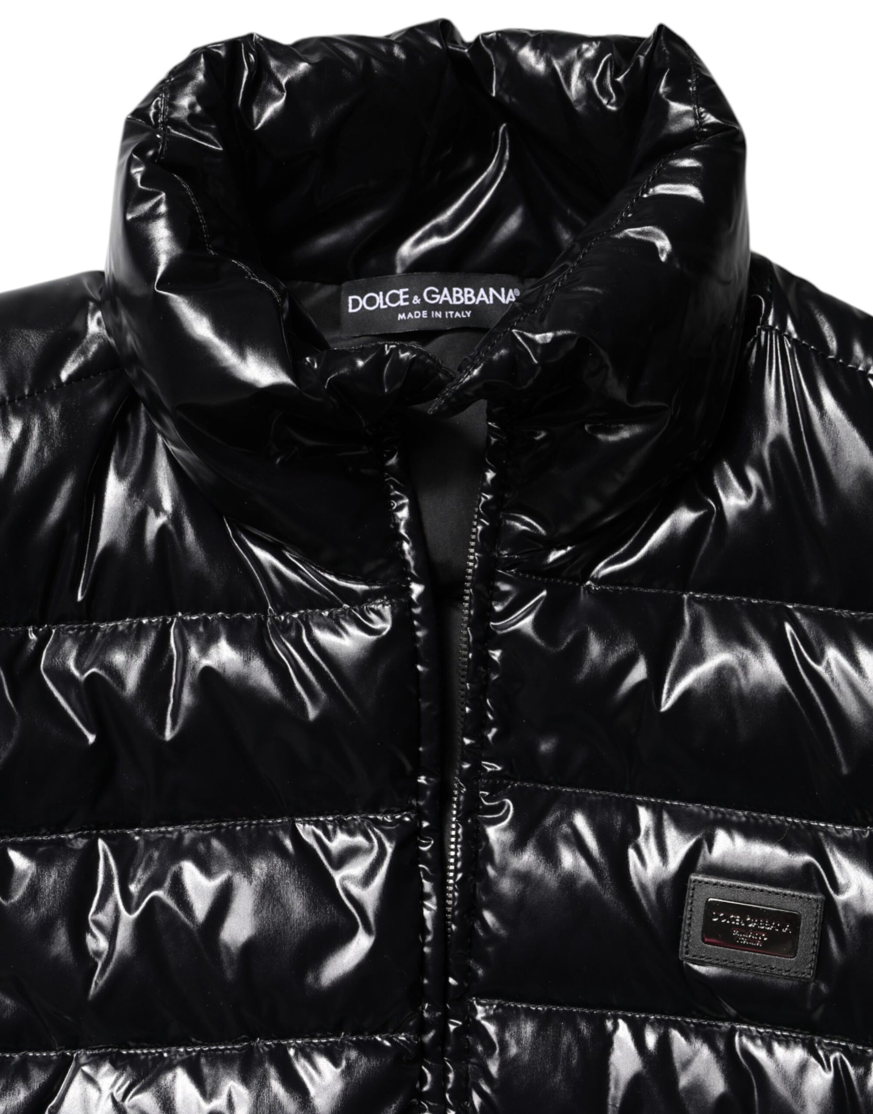 Dolce & Gabbana Black Logo Plaque Full Zip Puffer Jacket | Regal Royce