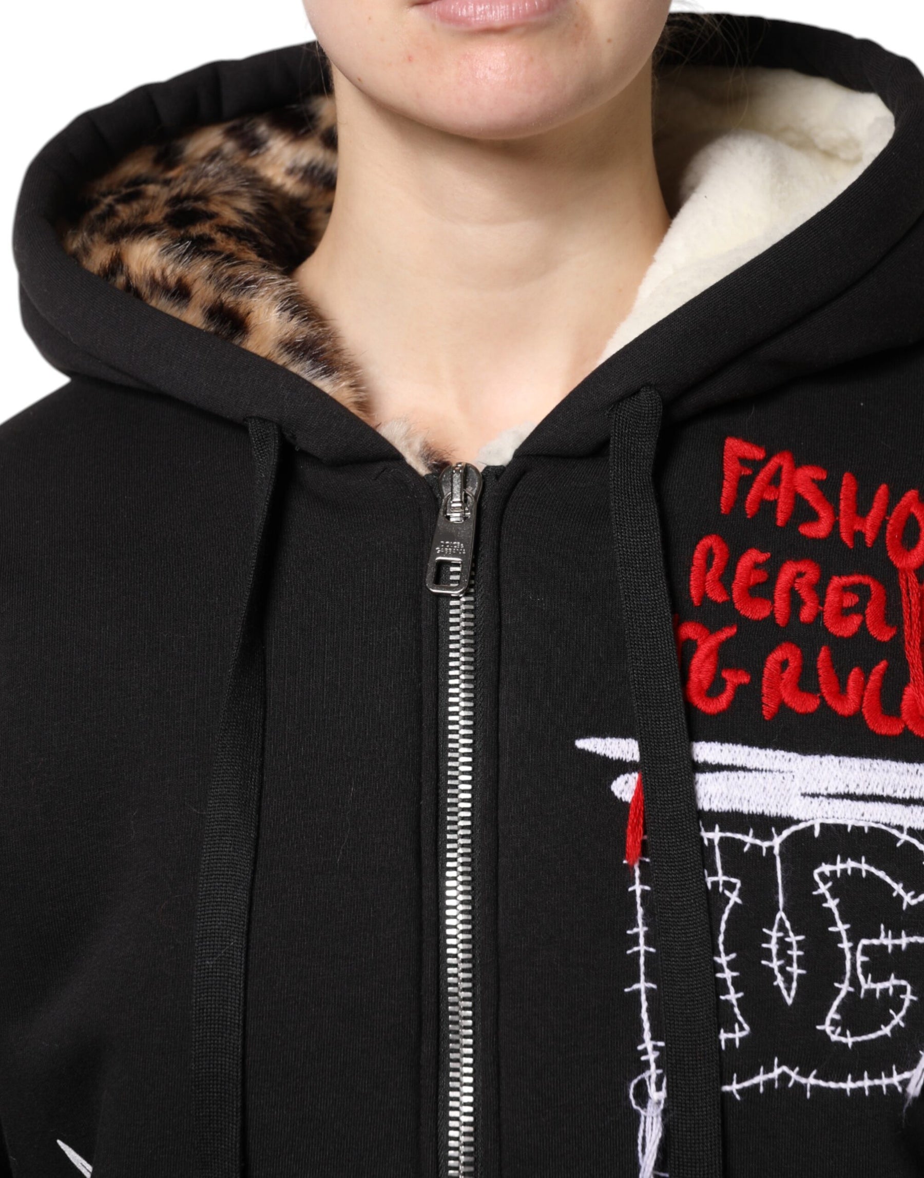 Dolce & Gabbana Black Embroidered Full Zip Hooded Jacket | Regal Royce