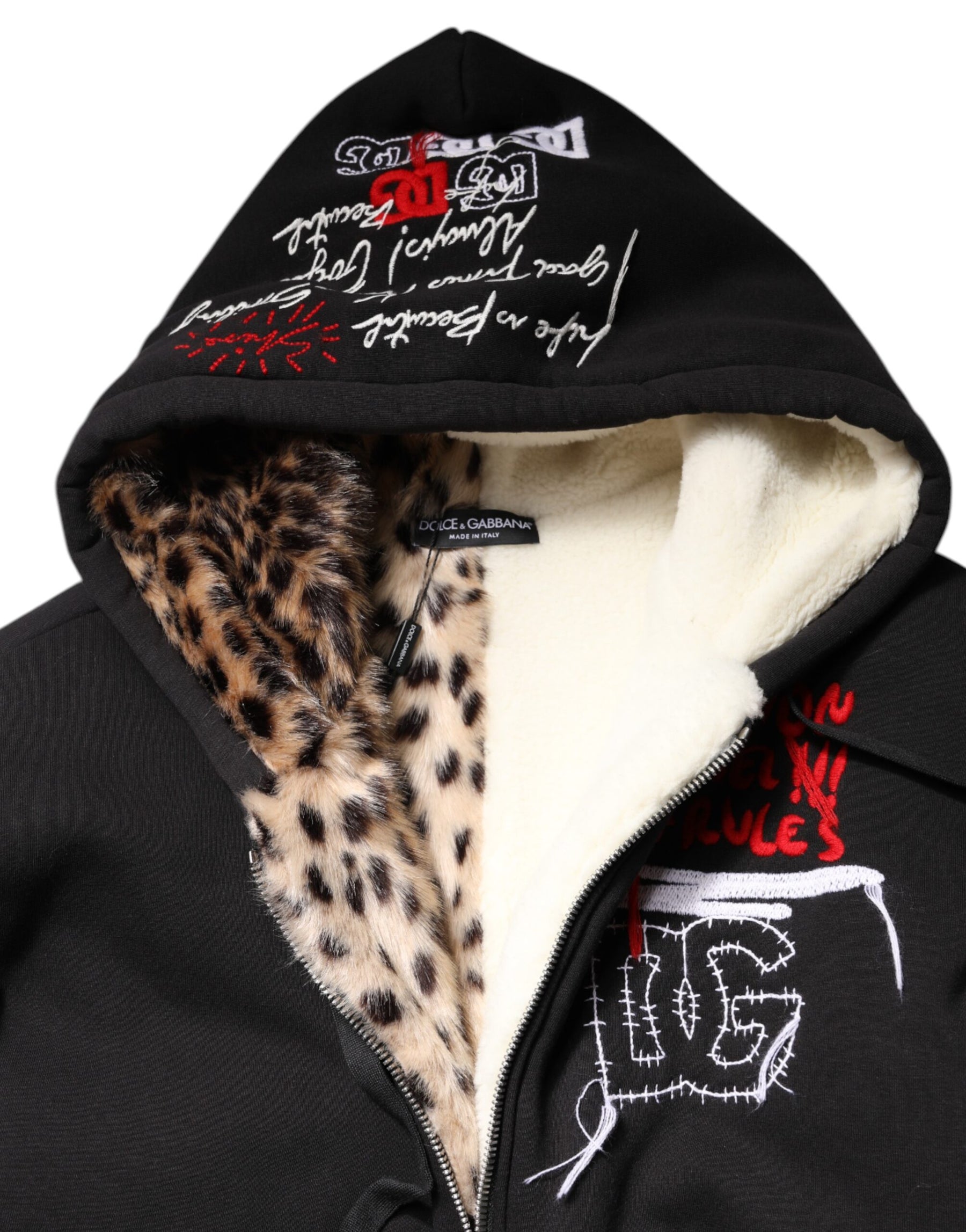 Dolce & Gabbana Black Embroidered Full Zip Hooded Jacket | Regal Royce