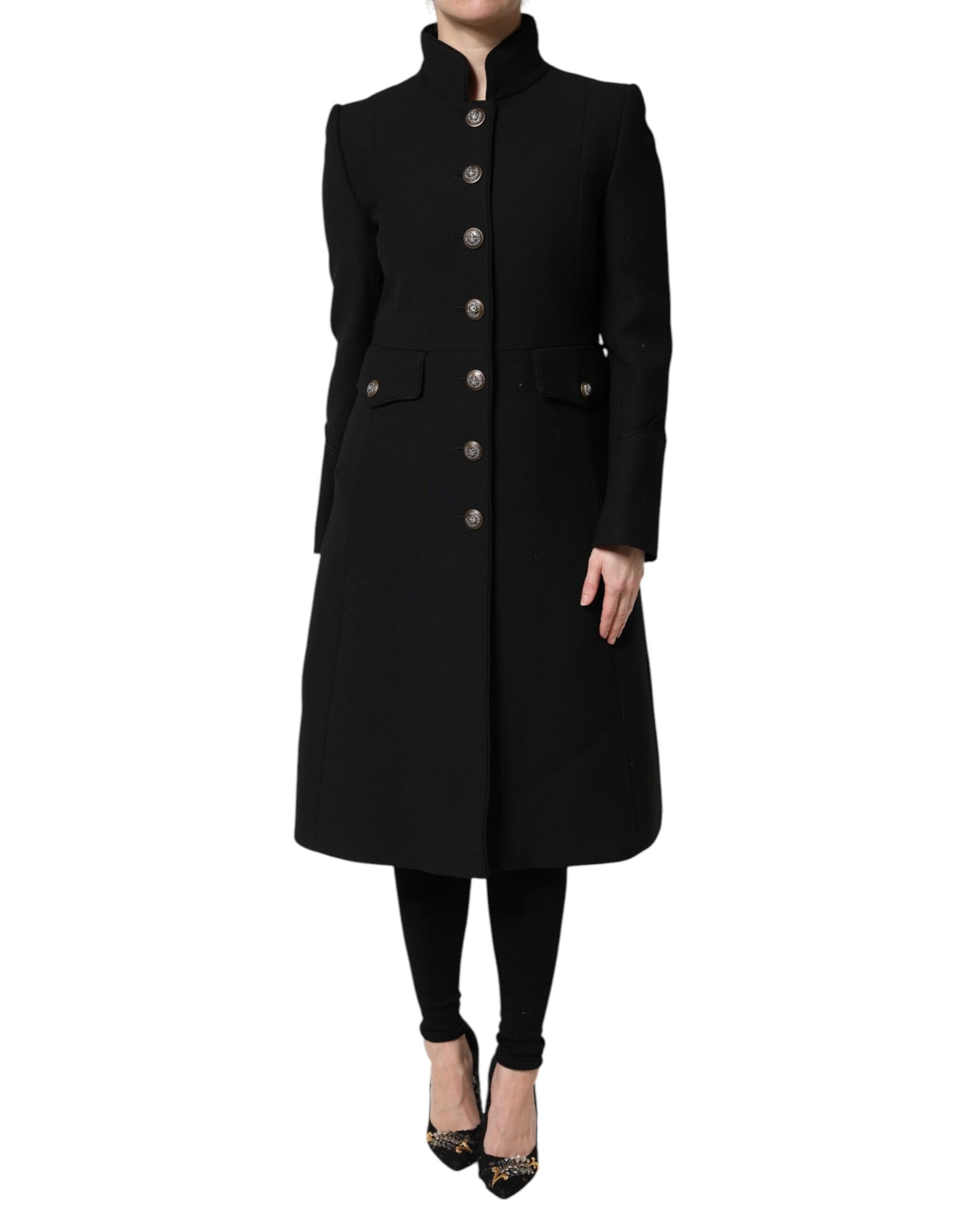 Dolce & Gabbana Black Wool Single Breasted Trench Coat Jacket | Regal Royce