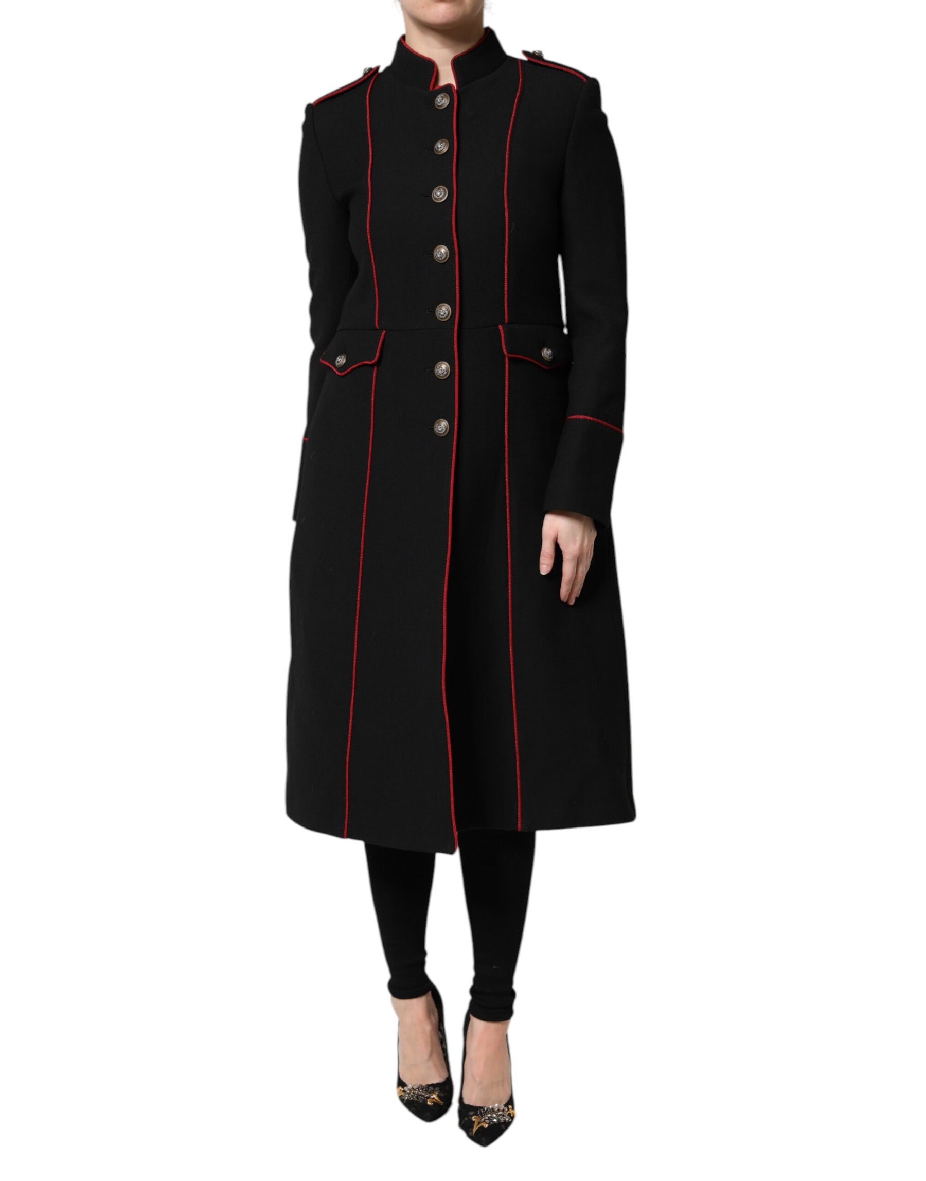 Dolce & Gabbana Black Wool Single Breasted Trench Coat Jacket | Regal Royce
