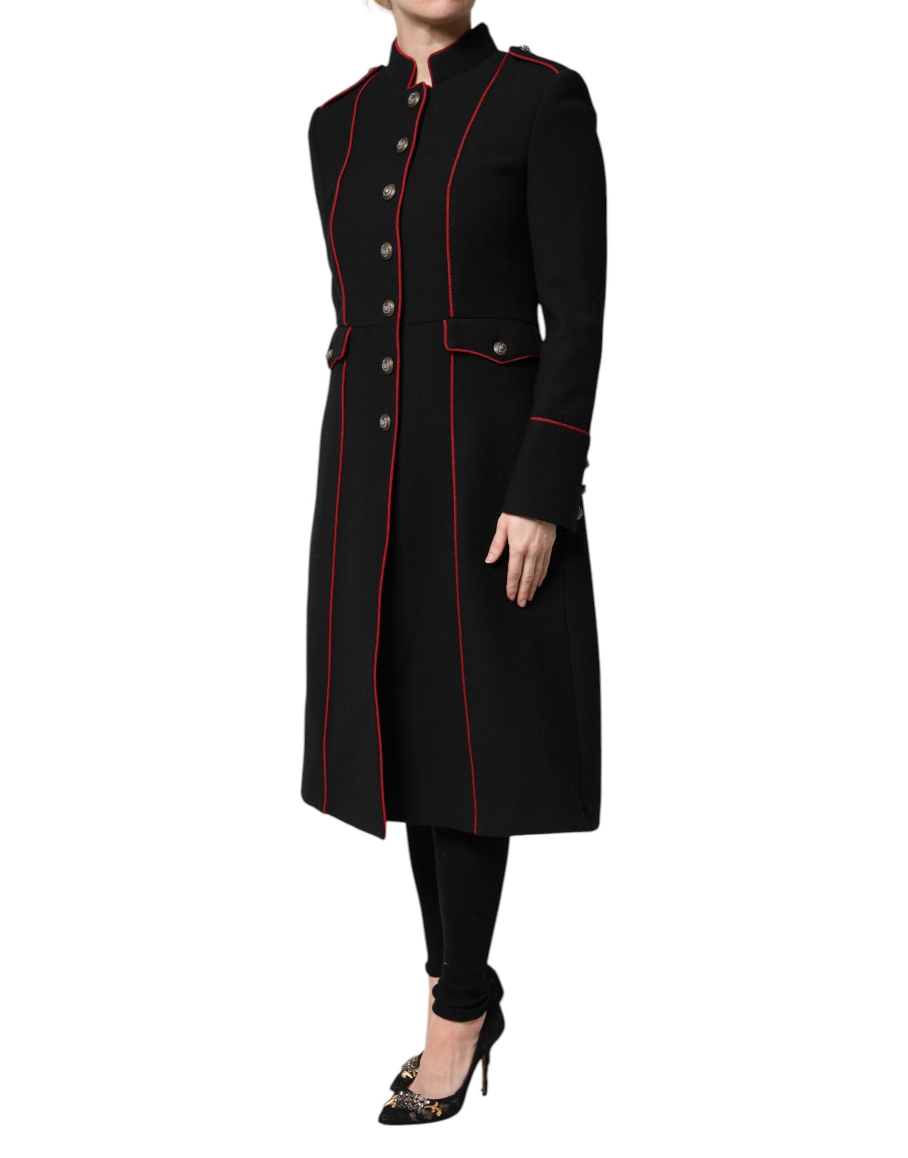 Dolce & Gabbana Black Wool Single Breasted Trench Coat Jacket | Regal Royce