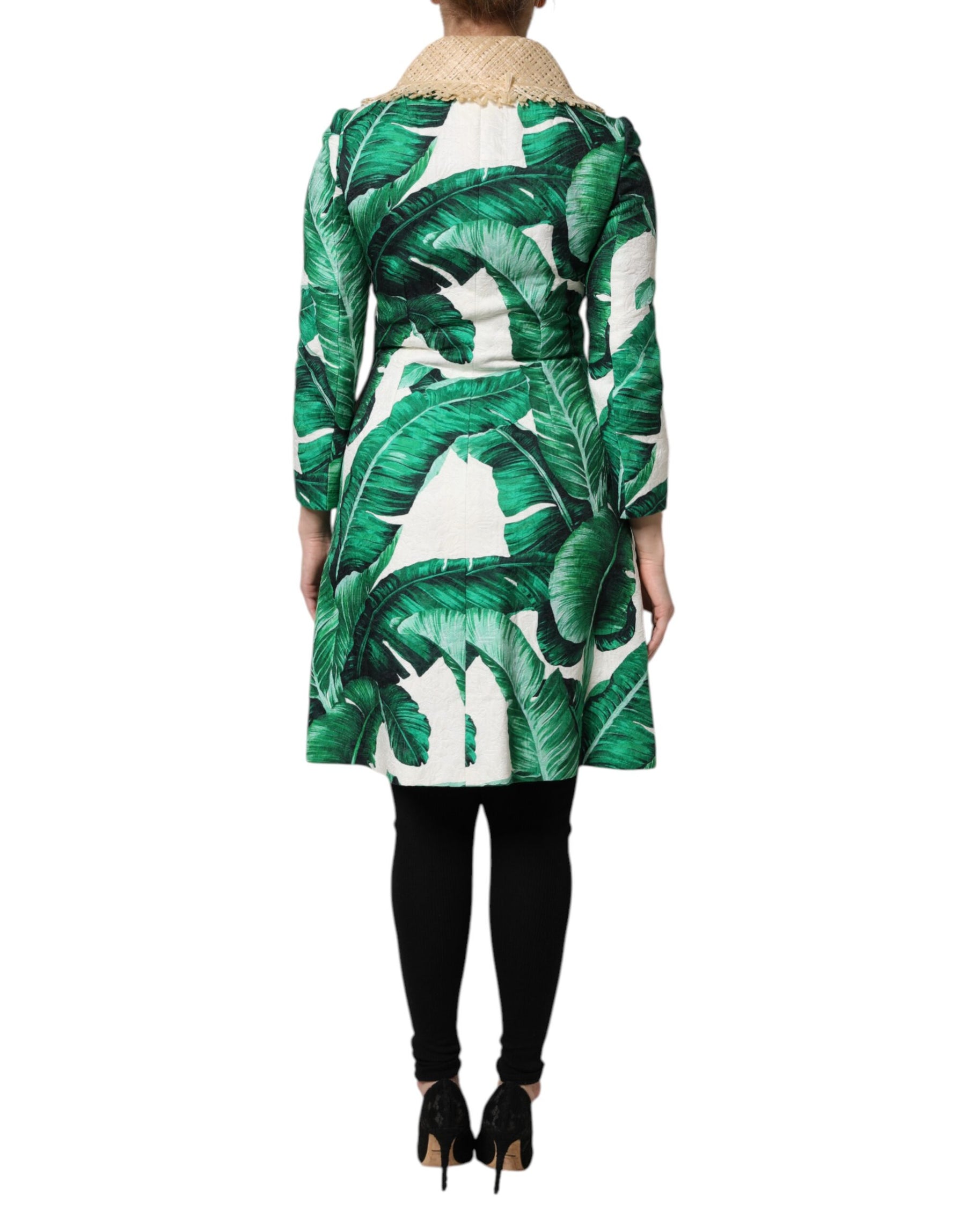 Dolce & Gabbana Multicolor Leaf Print Embellished Trenchcoat Jacket | Regal Royce