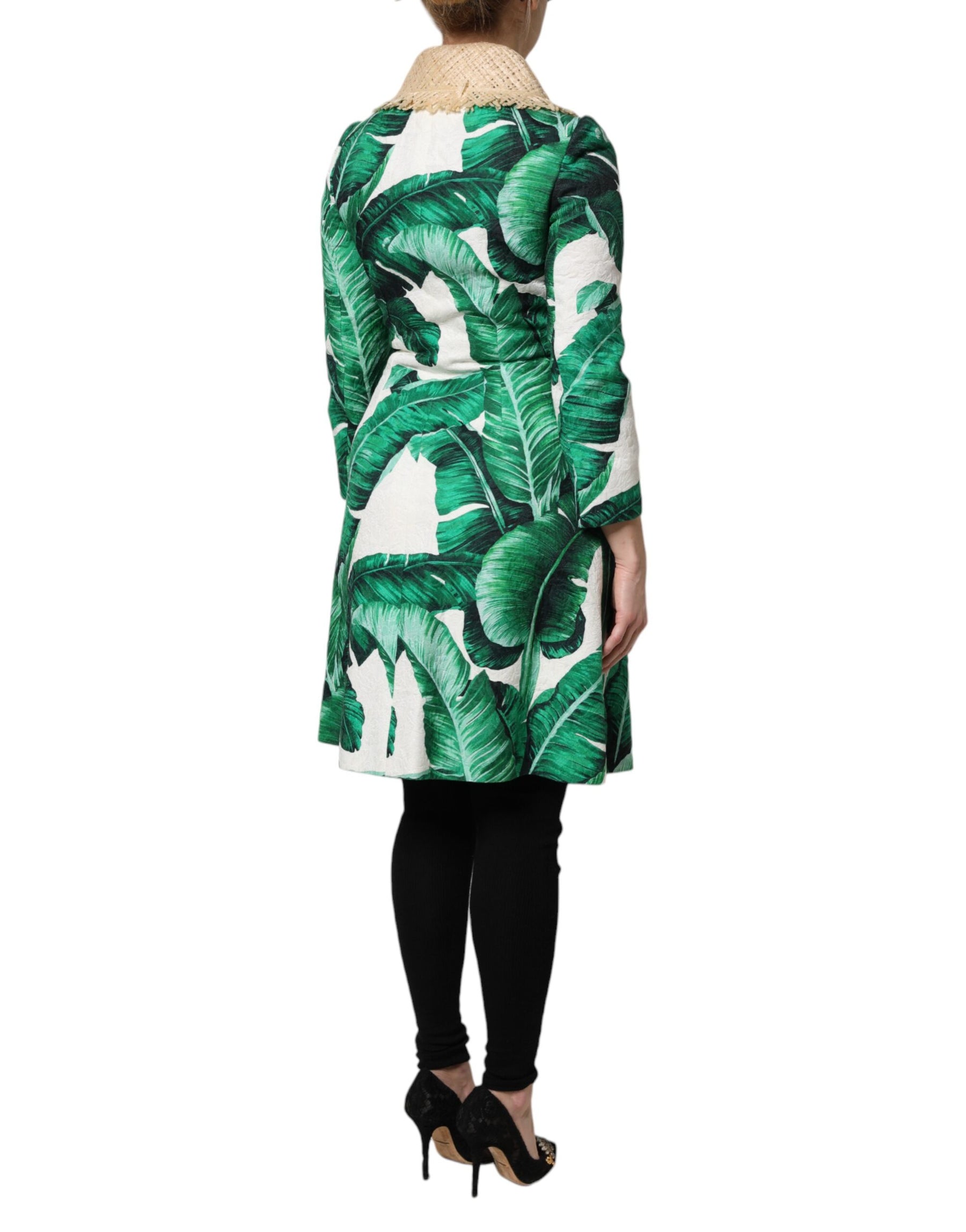 Dolce & Gabbana Multicolor Leaf Print Embellished Trenchcoat Jacket | Regal Royce
