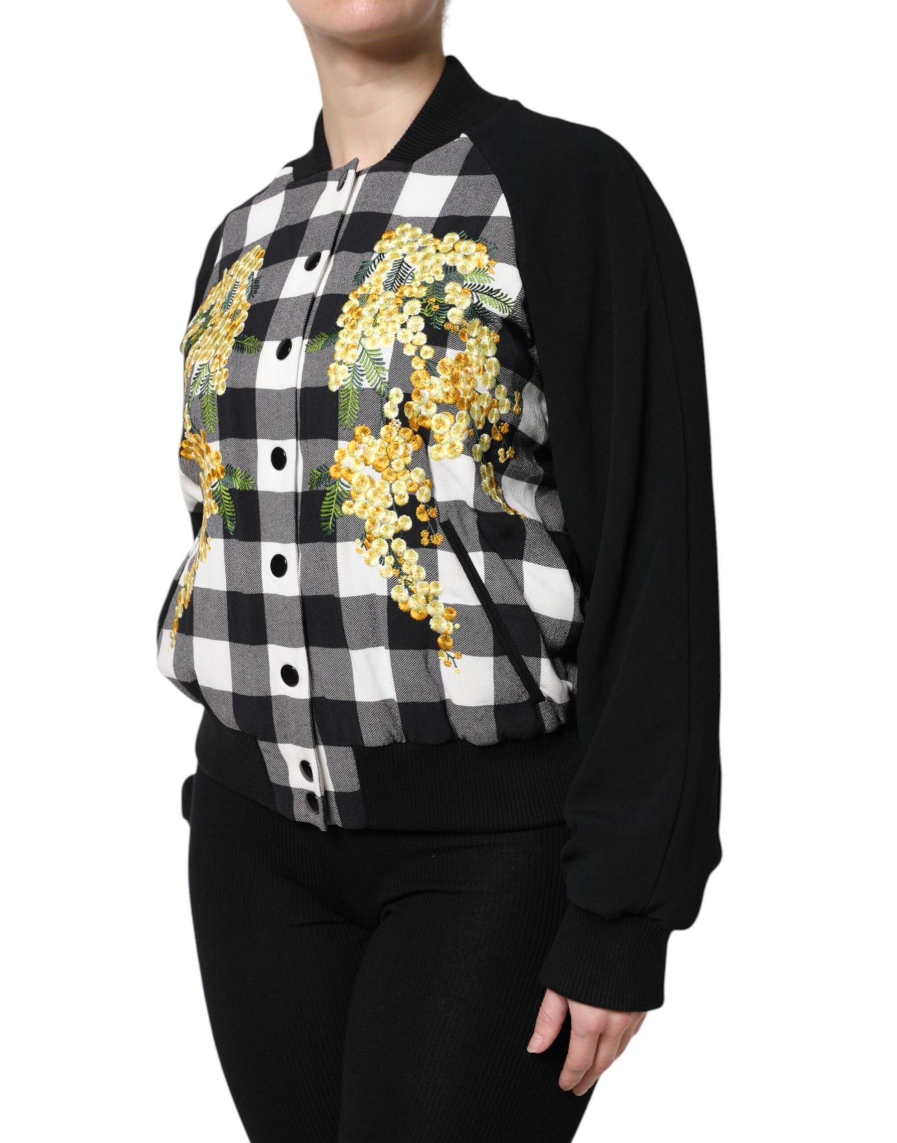 Dolce & Gabbana Black White Check Floral Button Down Jacket | Regal Royce