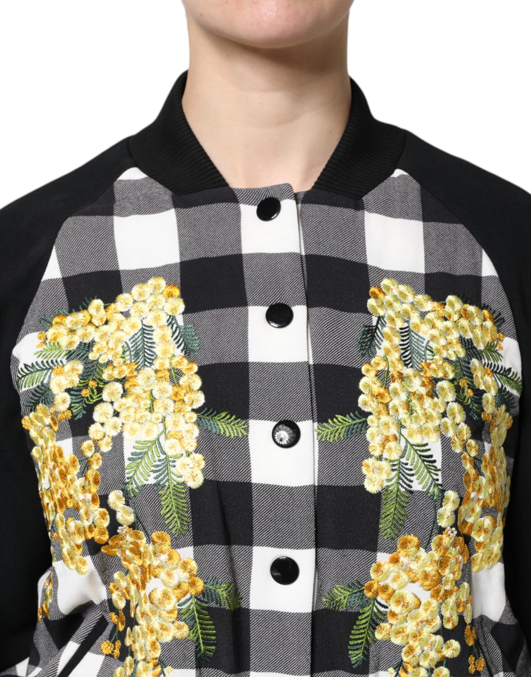 Dolce & Gabbana Black White Check Floral Button Down Jacket | Regal Royce