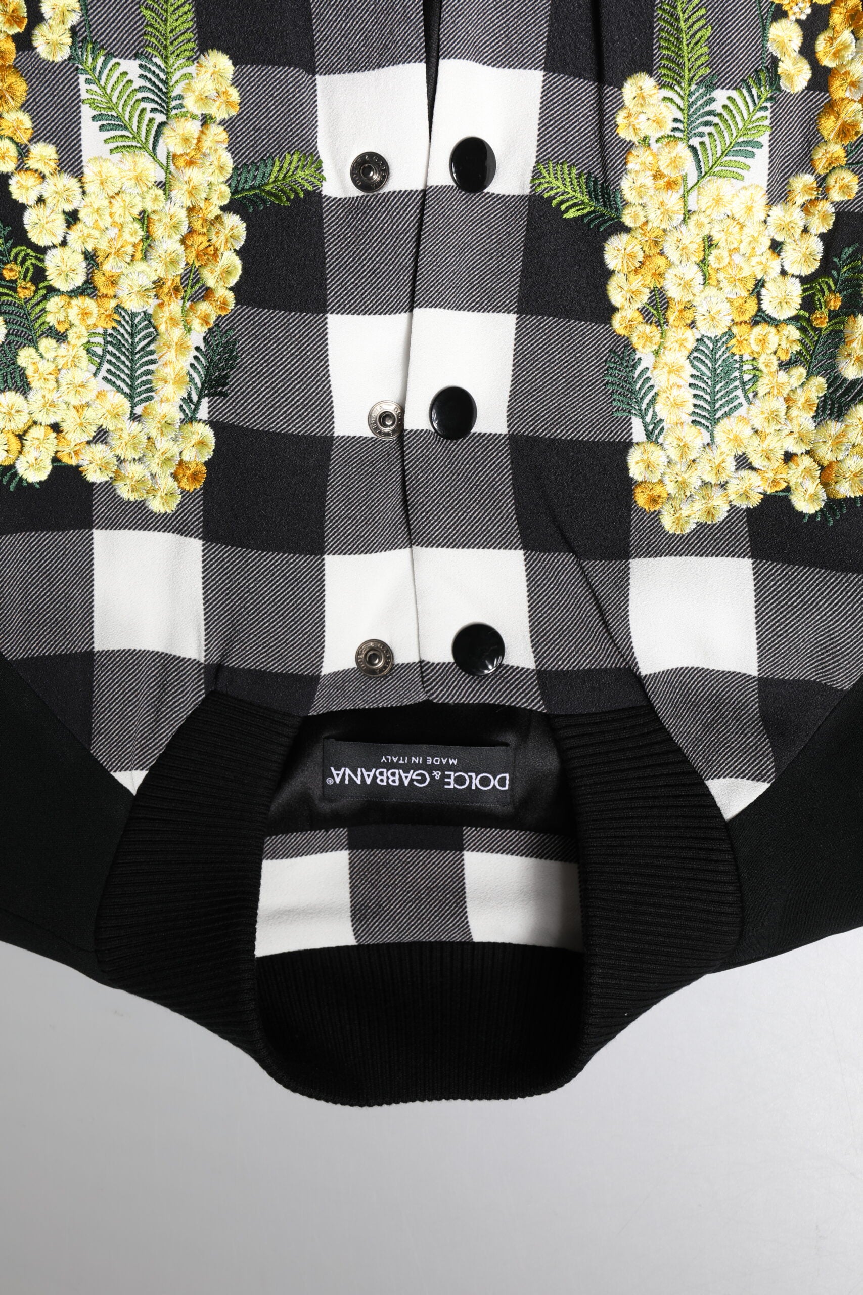 Dolce & Gabbana Black White Check Floral Button Down Jacket | Regal Royce
