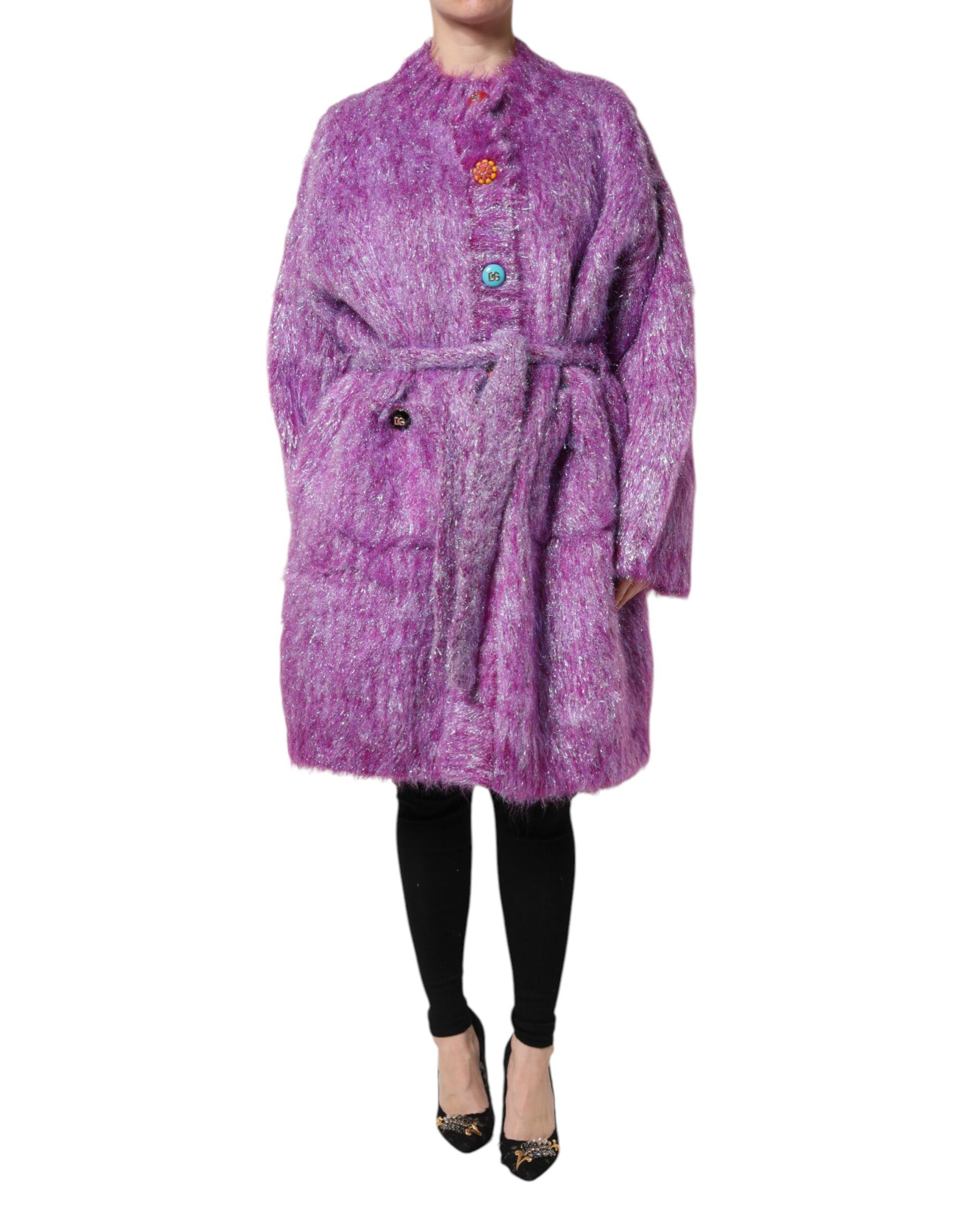 Dolce & Gabbana Purple Button Embellished Trench Coat Jacket | Regal Royce