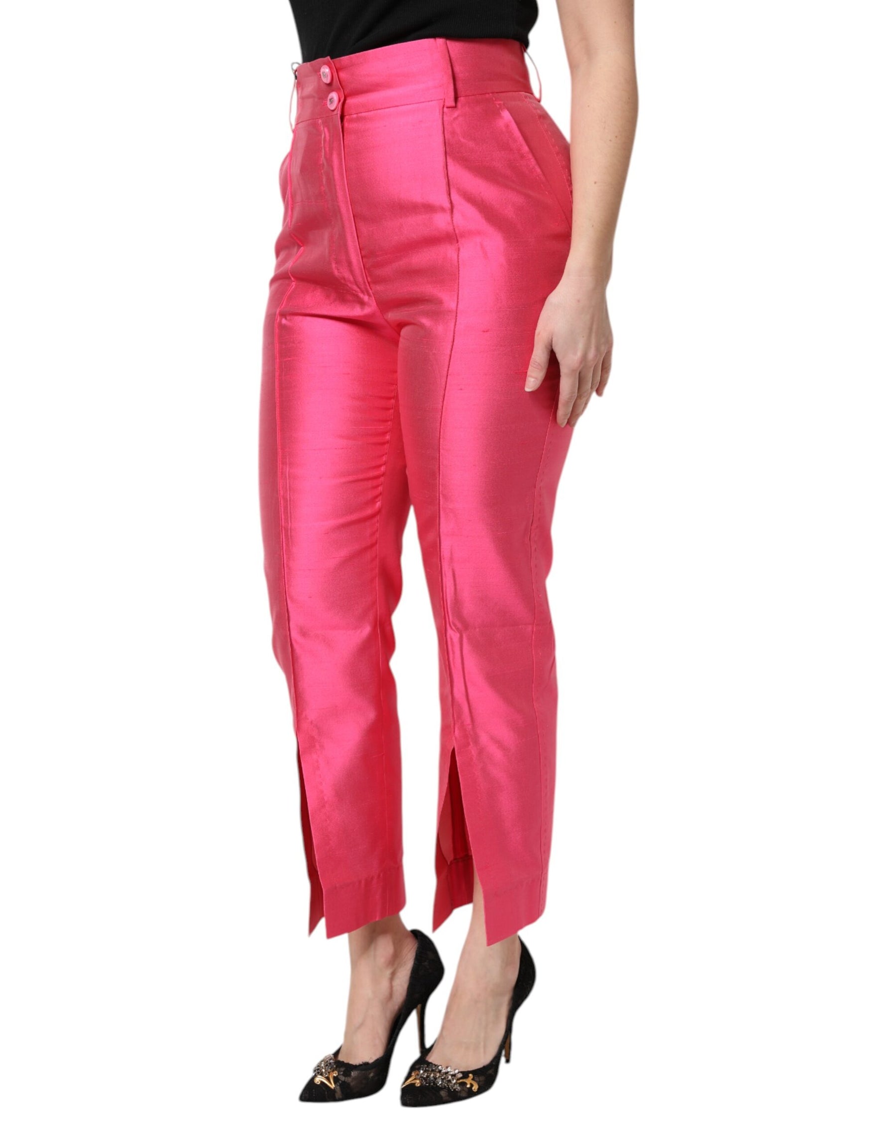 Dolce & Gabbana Pink Silk High Waist Tapered Pants | Regal Royce