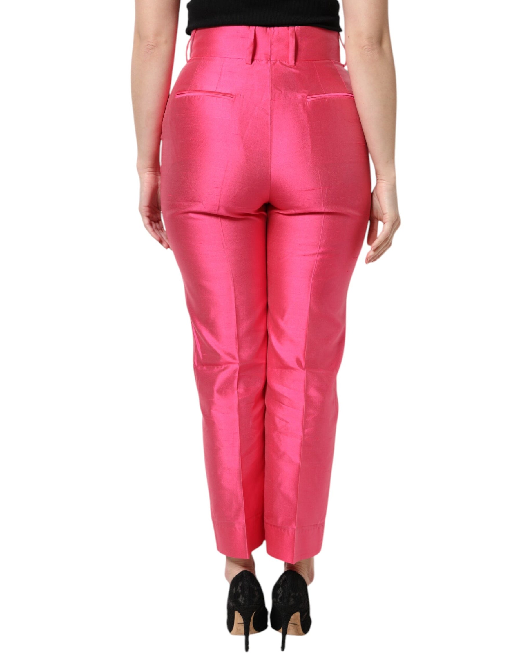Dolce & Gabbana Pink Silk High Waist Tapered Pants | Regal Royce