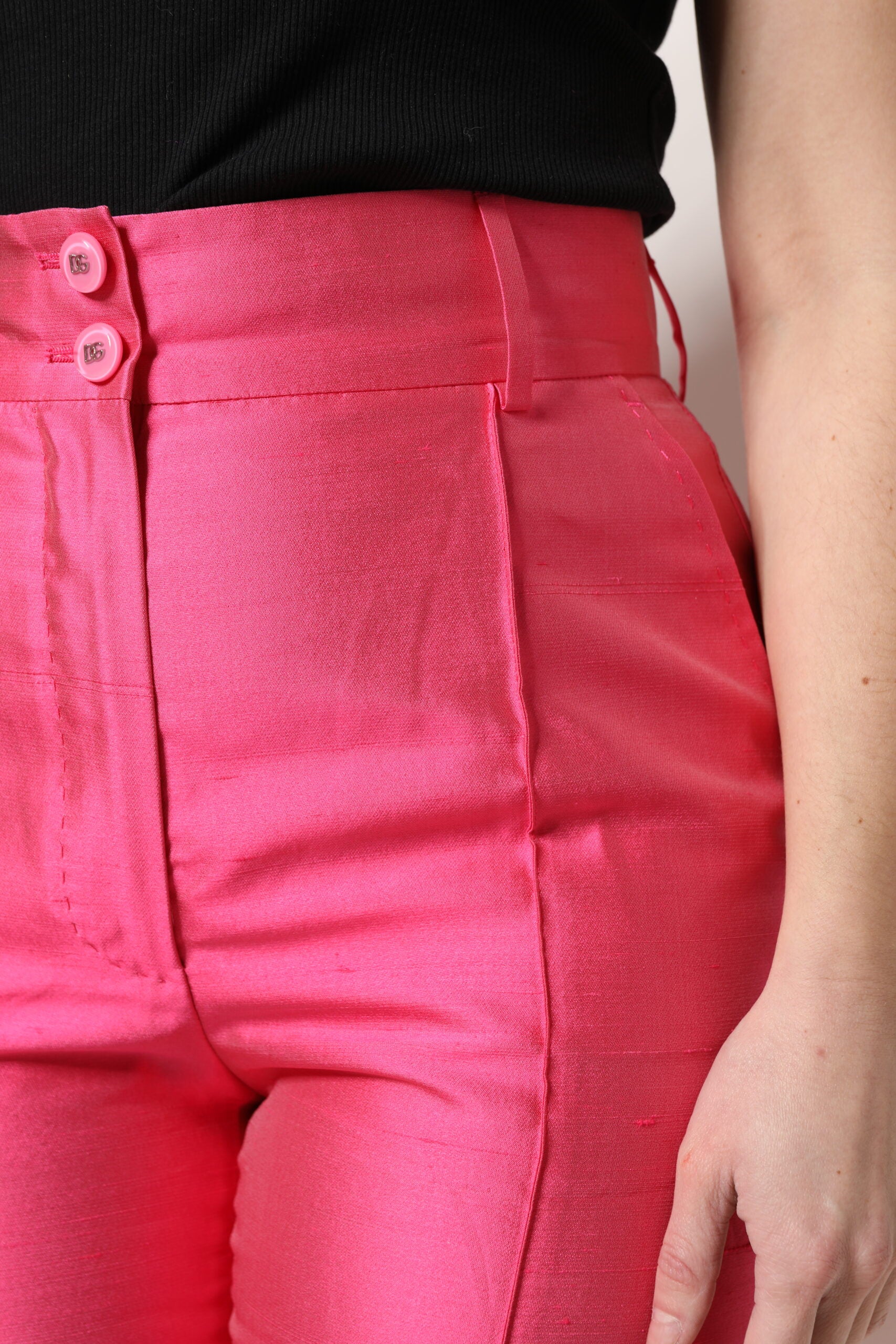 Dolce & Gabbana Pink Silk High Waist Tapered Pants | Regal Royce