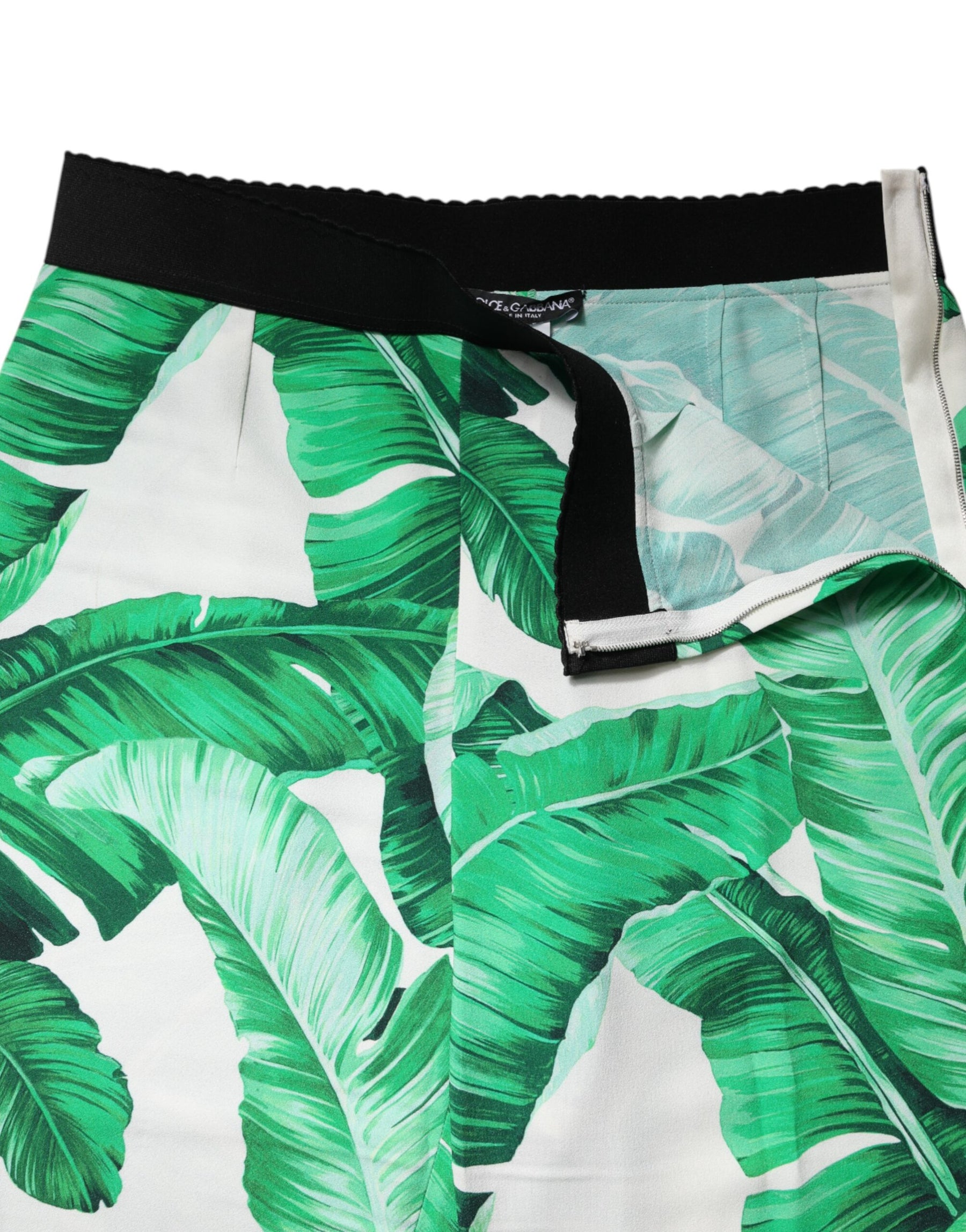 Dolce & Gabbana White Green Leaf High Waist Pants | Regal Royce