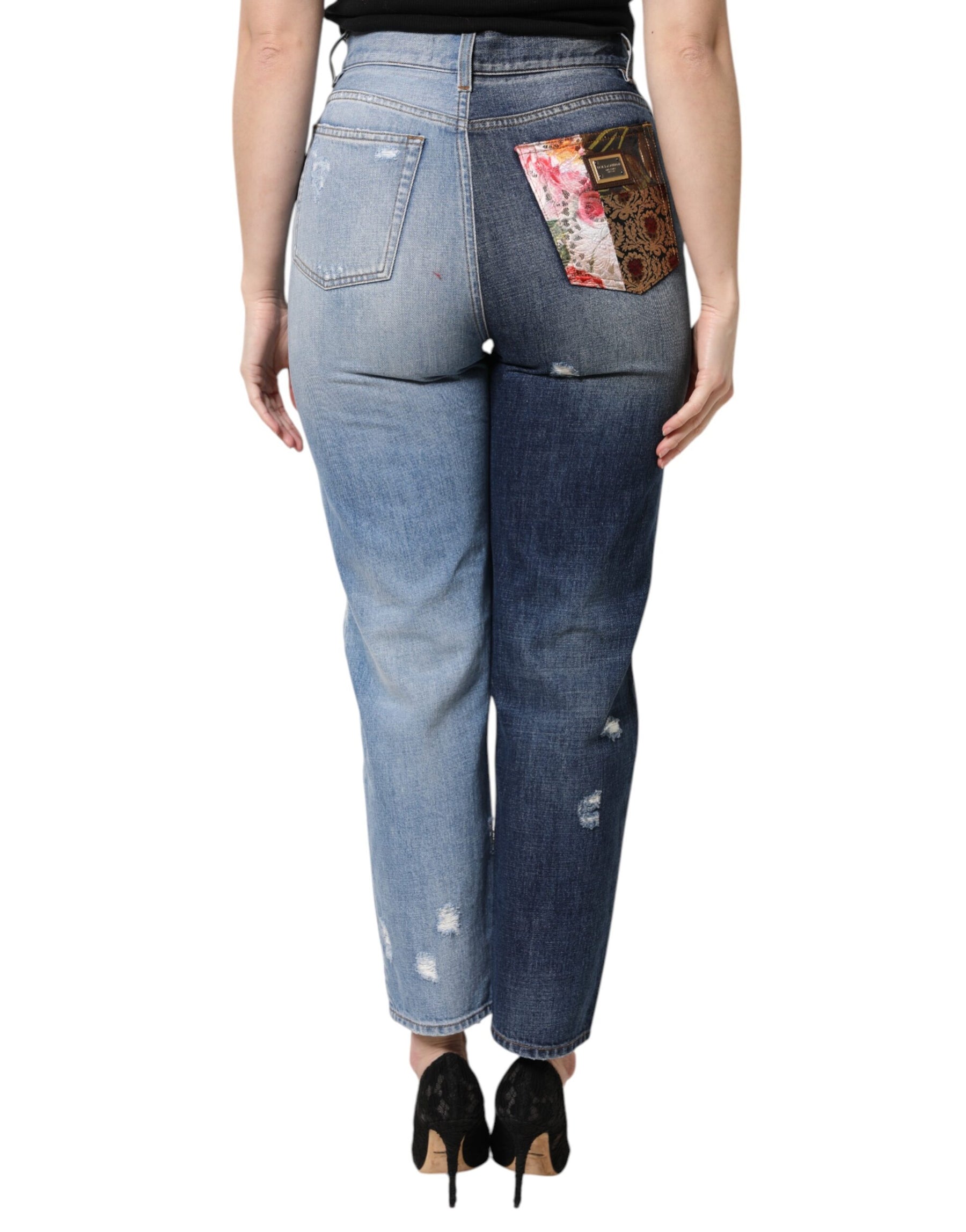 Dolce & Gabbana Multicolor Patchwork High Waist Denim Jeans | Regal Royce