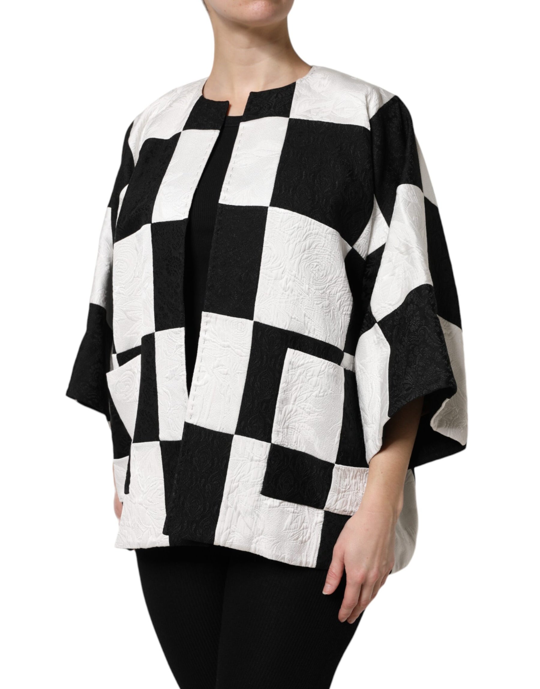 Dolce & Gabbana White Black Patchwork Jacquard Blazer Jacket | Regal Royce