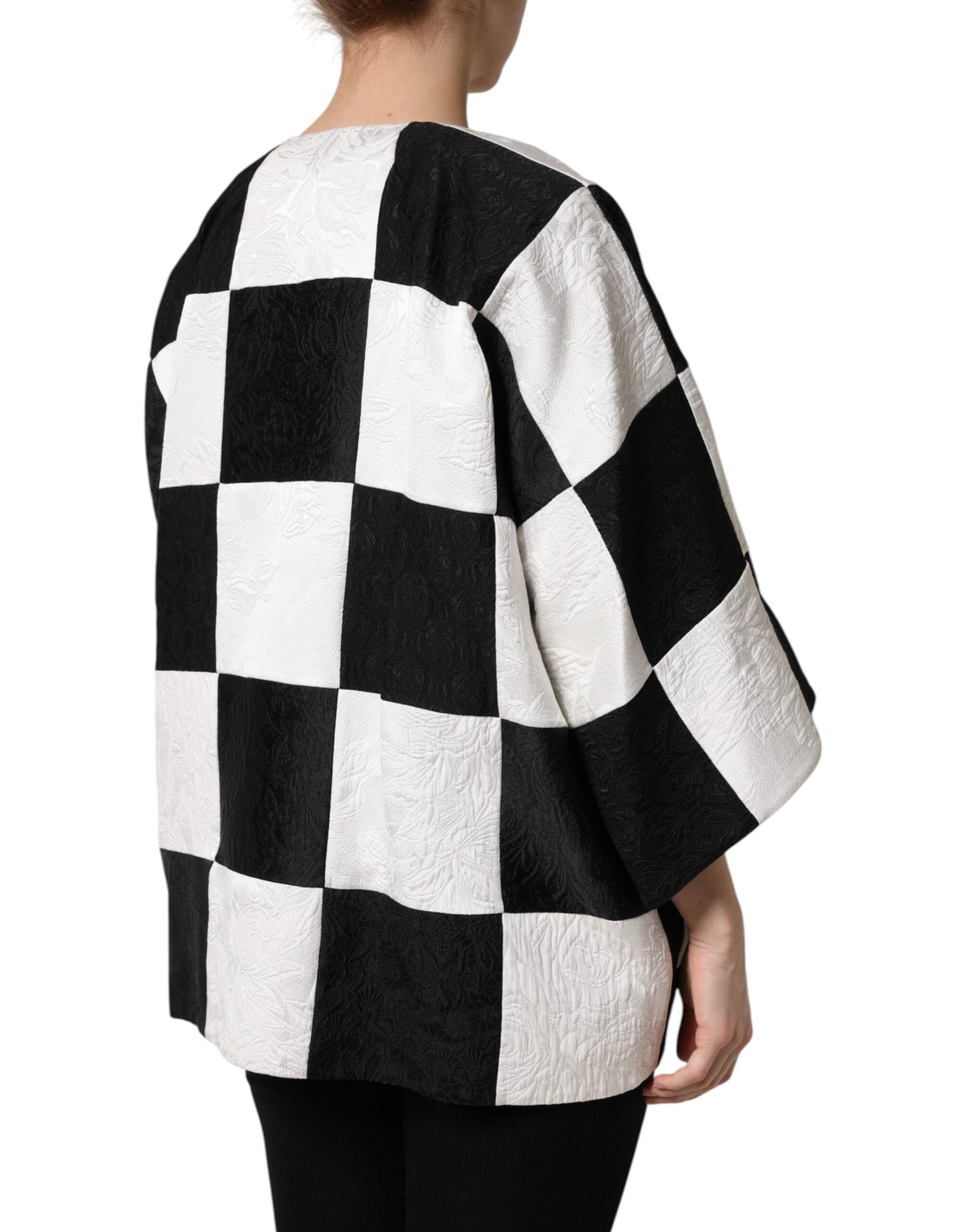Dolce & Gabbana White Black Patchwork Jacquard Blazer Jacket | Regal Royce