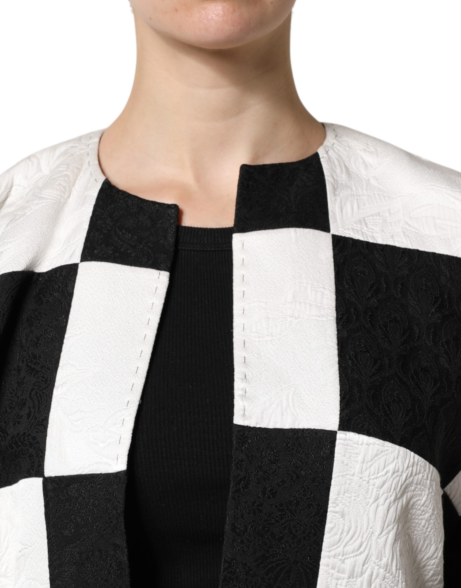 Dolce & Gabbana White Black Patchwork Jacquard Blazer Jacket | Regal Royce