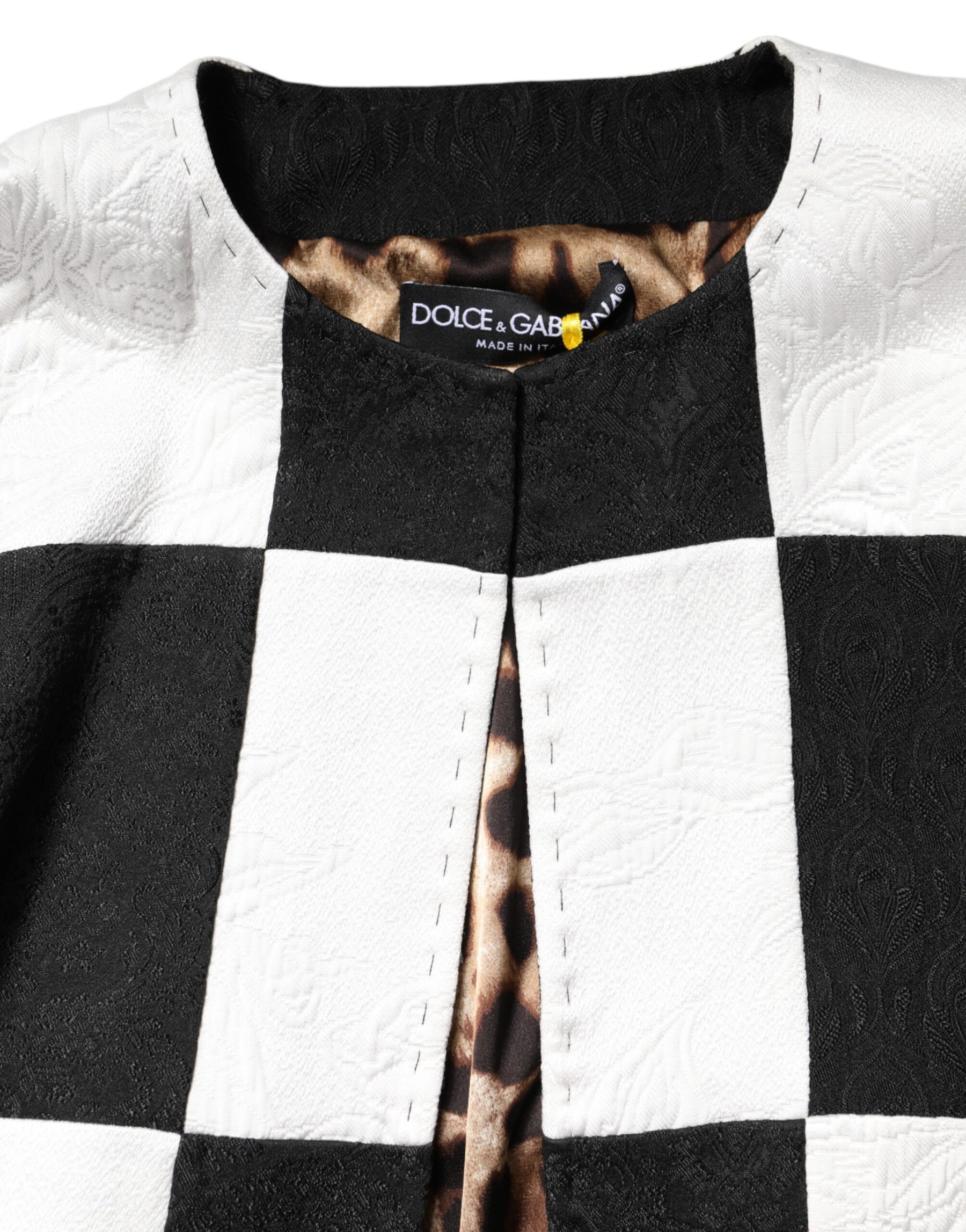 Dolce & Gabbana White Black Patchwork Jacquard Blazer Jacket | Regal Royce