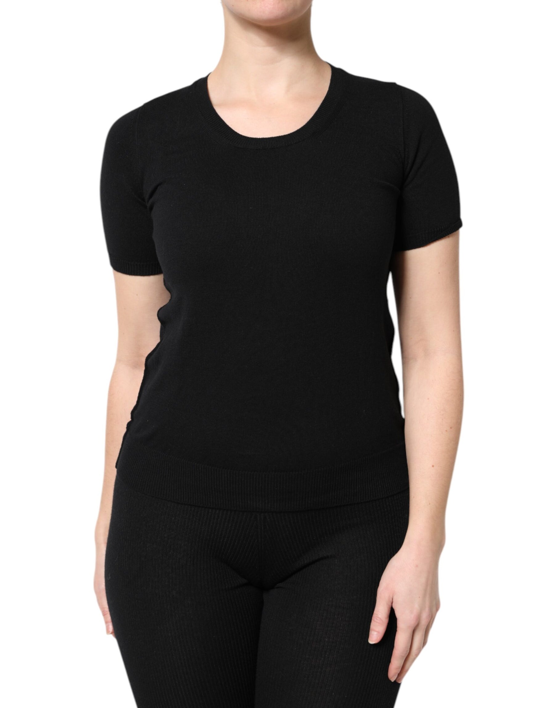 Dolce & Gabbana Black Cotton Round Neck Short Sleeve T-shirt | Regal Royce