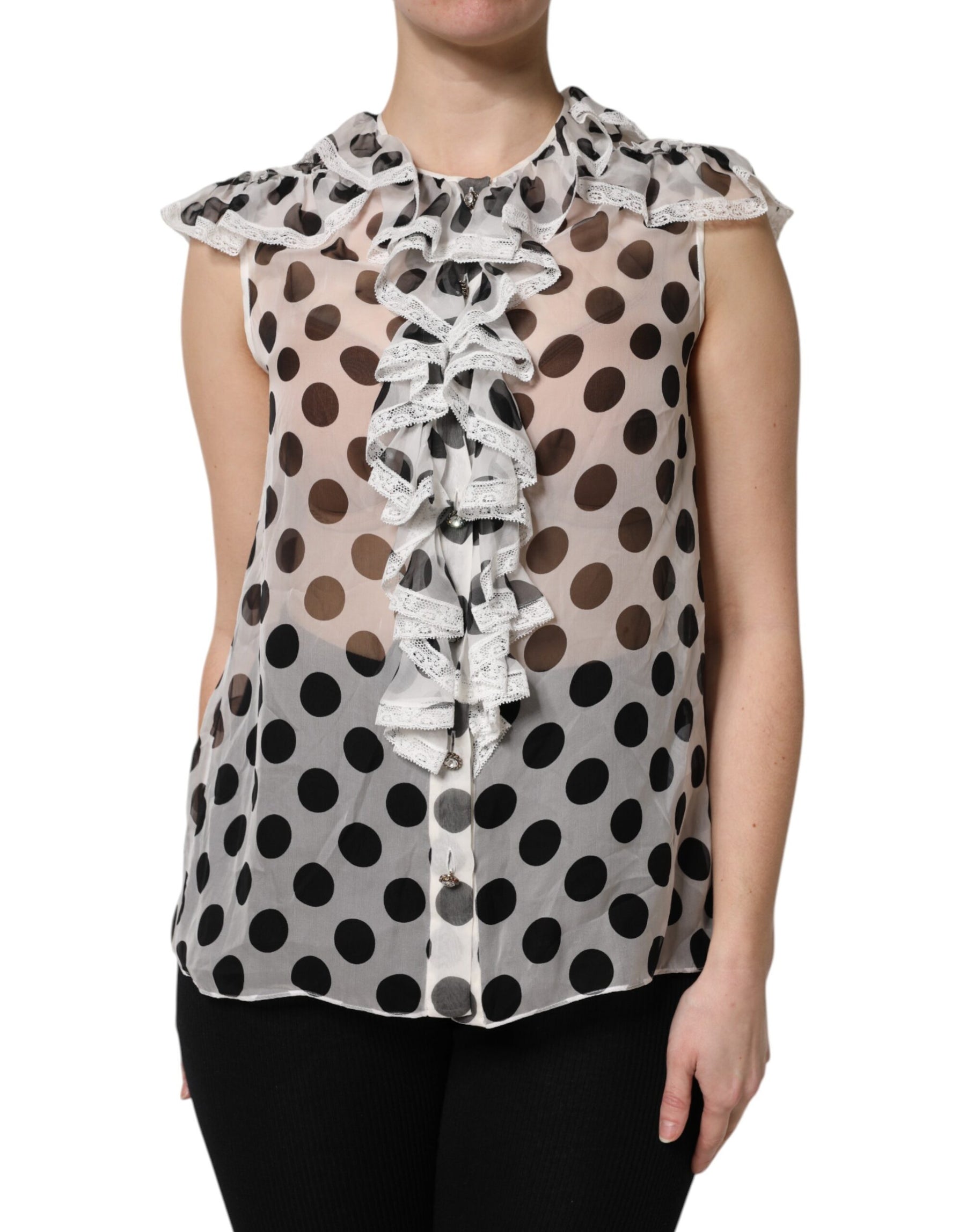 Dolce & Gabbana White Black Polka Dot Cotton Sleeveless Top | Regal Royce