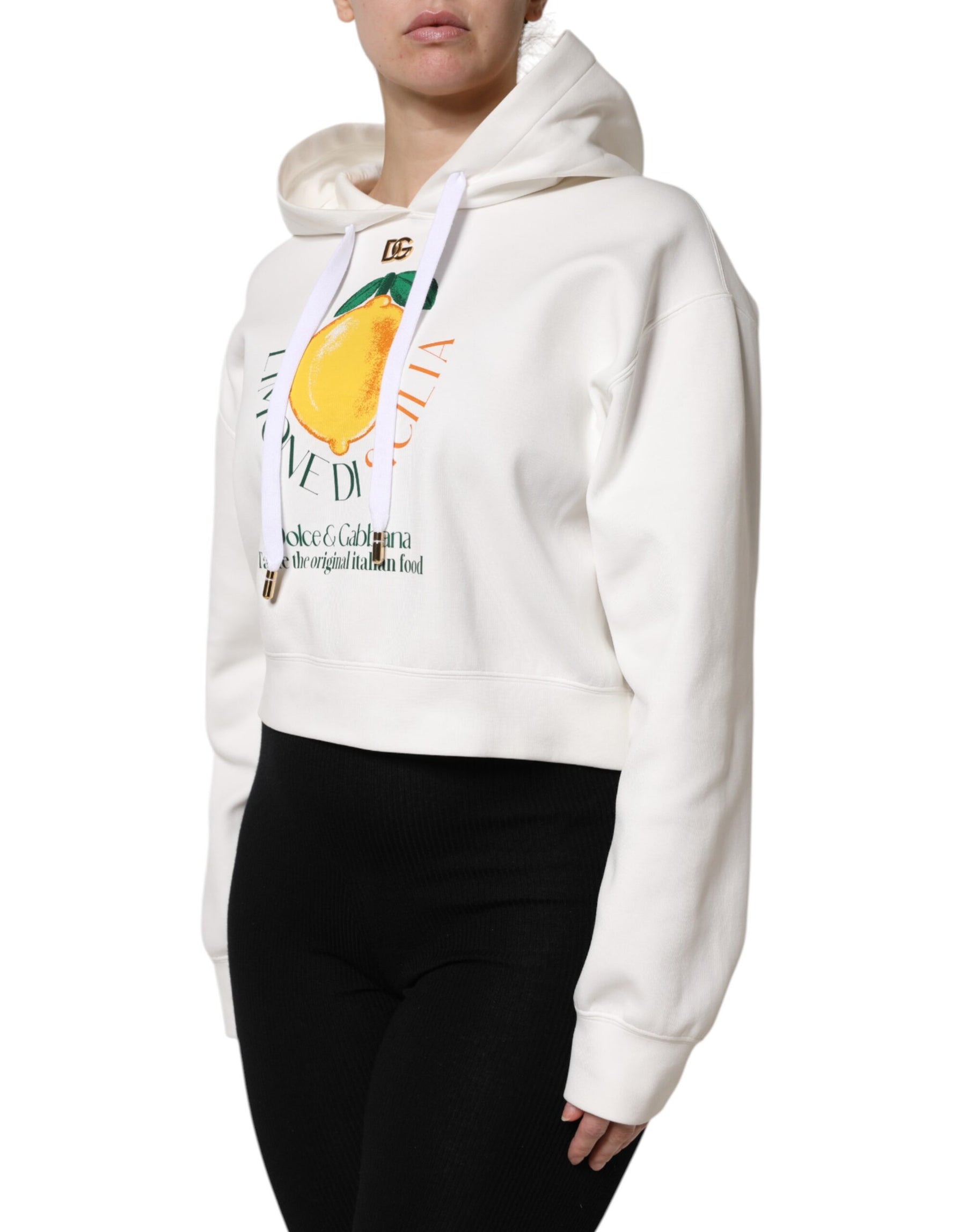 Dolce & Gabbana Ivory Cotton Printed Hooded Pullover Sweater | Regal Royce