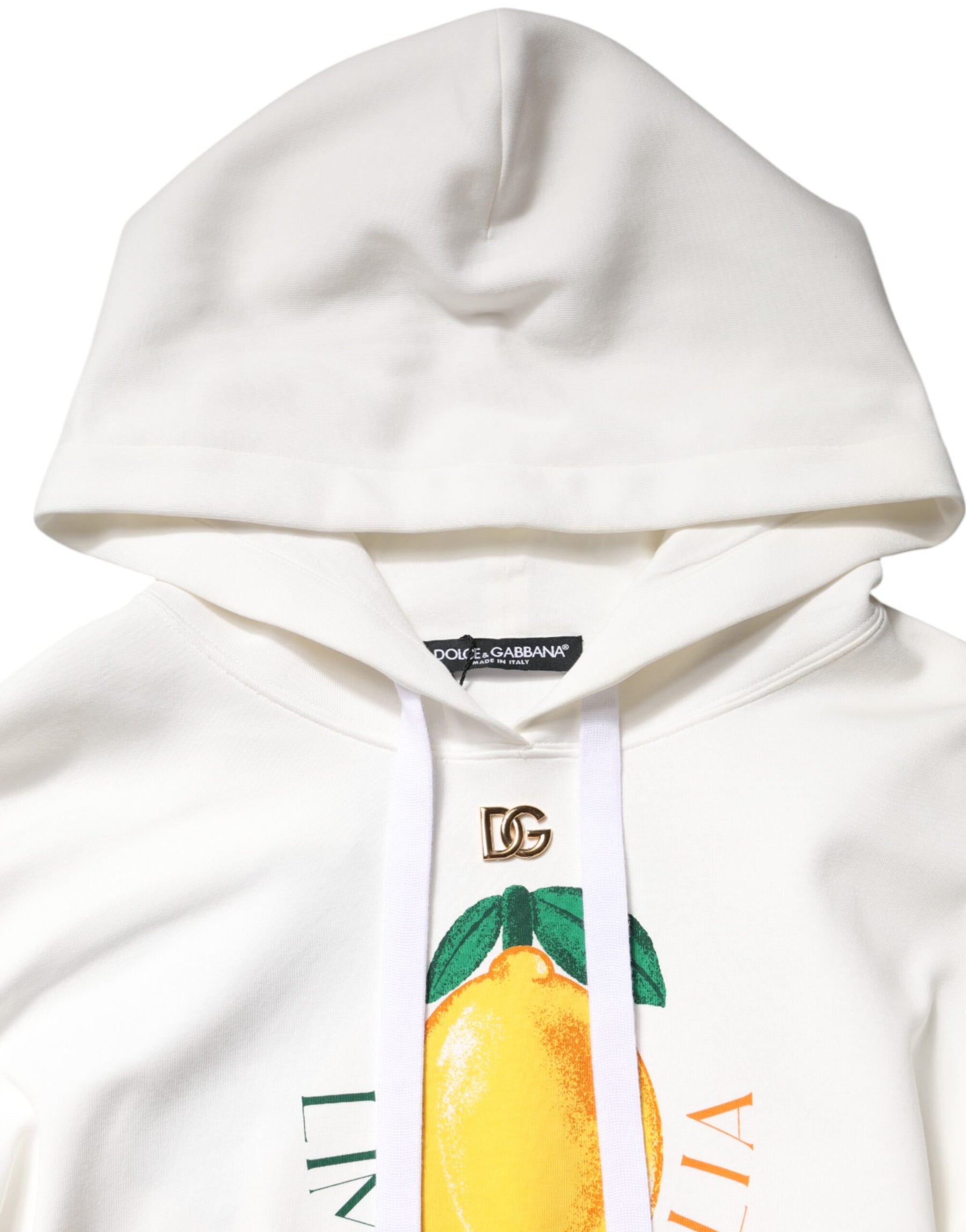 Dolce & Gabbana Ivory Cotton Printed Hooded Pullover Sweater | Regal Royce