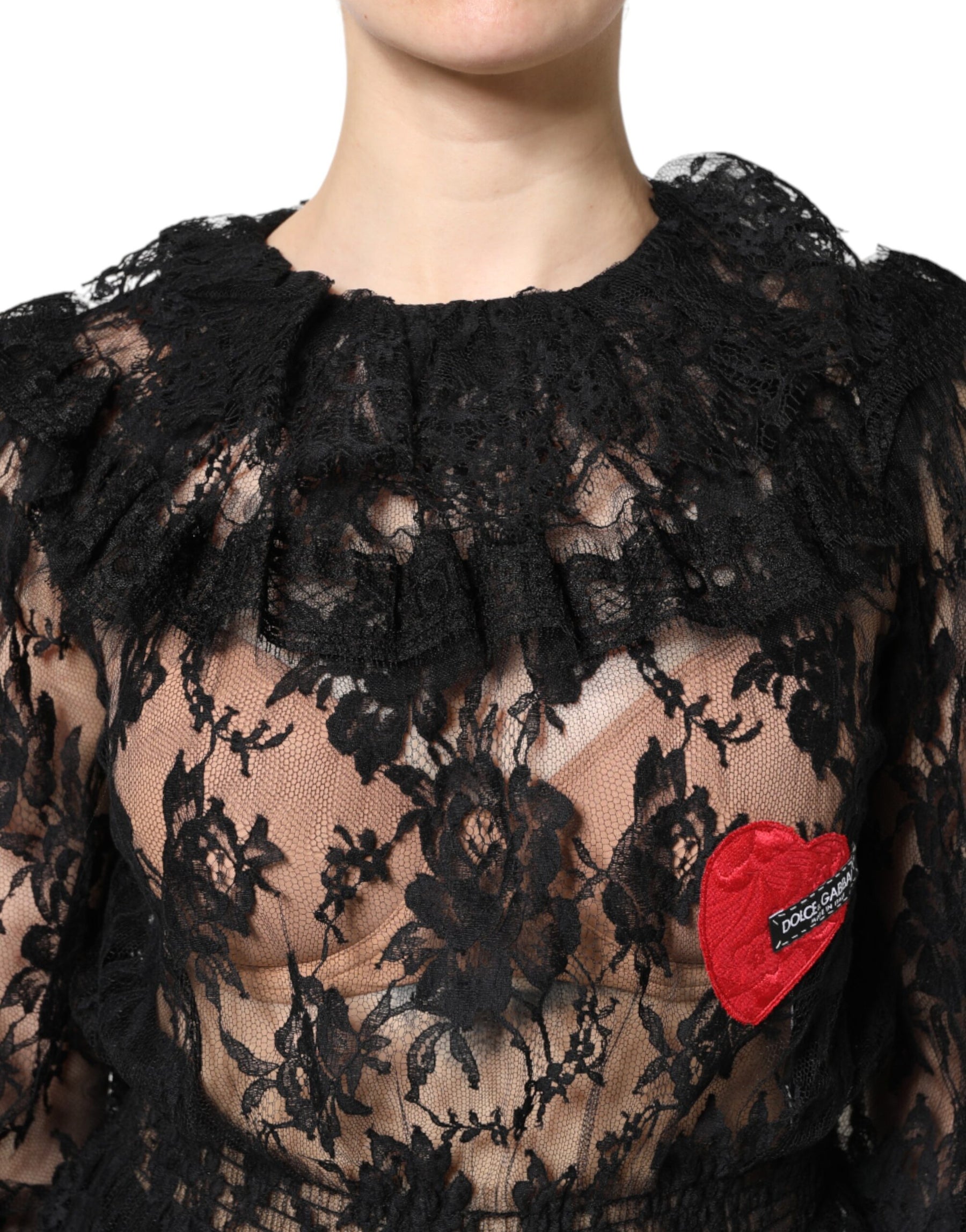 Dolce & Gabbana Black Cotton Floral Lace Women Blouse Top | Regal Royce
