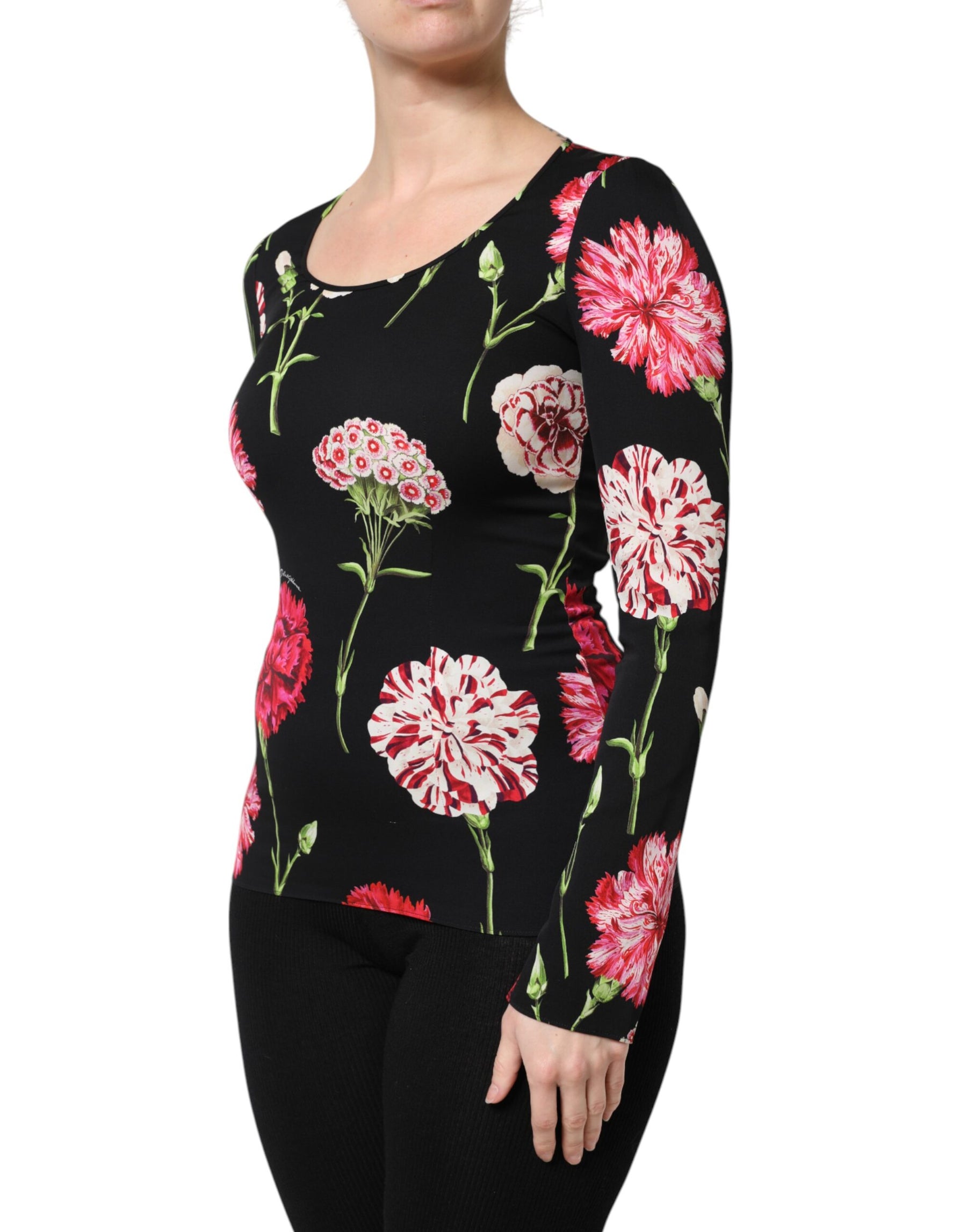 Dolce & Gabbana Black Floral Long Sleeve Women Blouse Top | Regal Royce