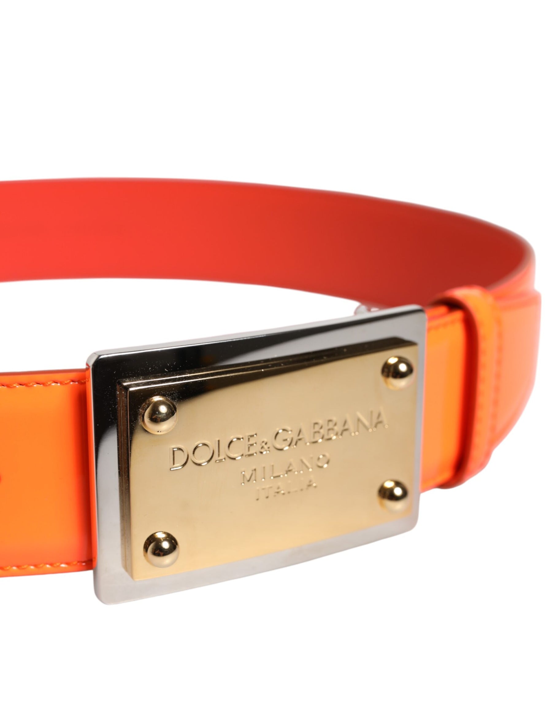 Dolce & Gabbana Orange Gold Tone Metal Logo Buckle Belt | Regal Royce
