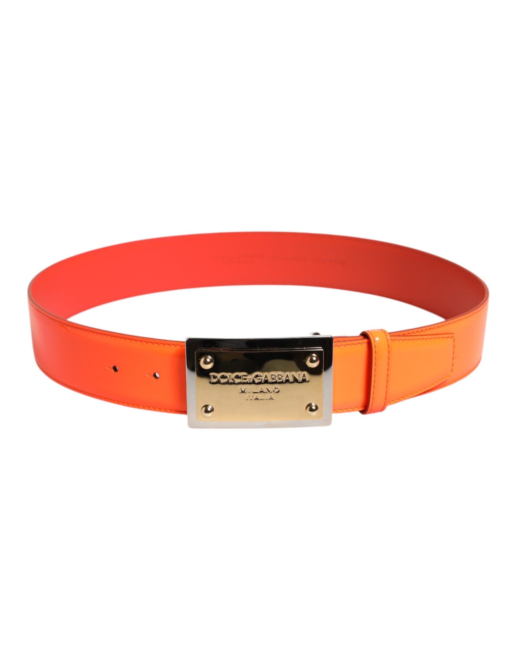 Dolce & Gabbana Orange Gold Tone Metal Logo Buckle Belt | Regal Royce