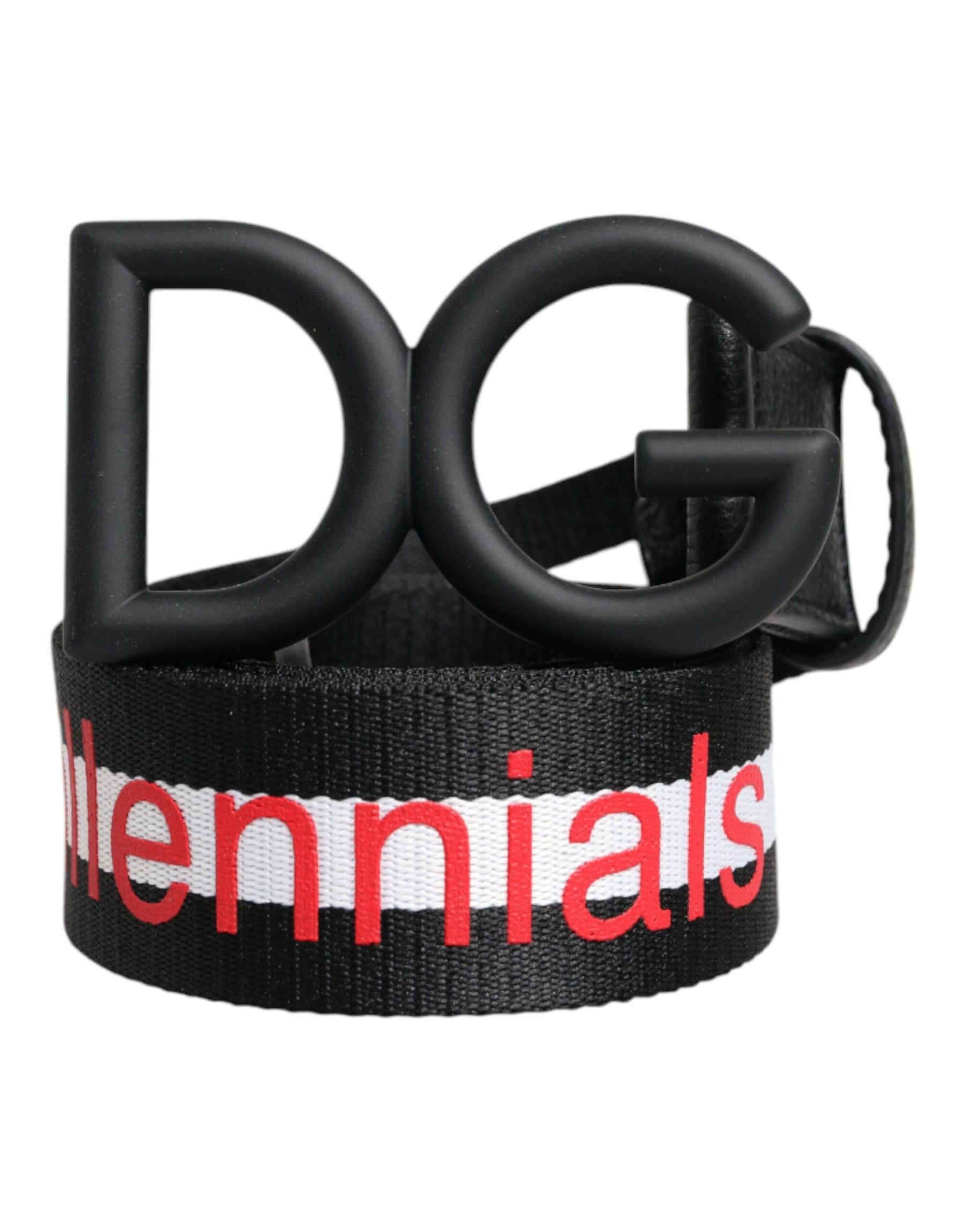 Dolce & Gabbana Black Polyester Logo Print DG Buckle Belt | Regal Royce