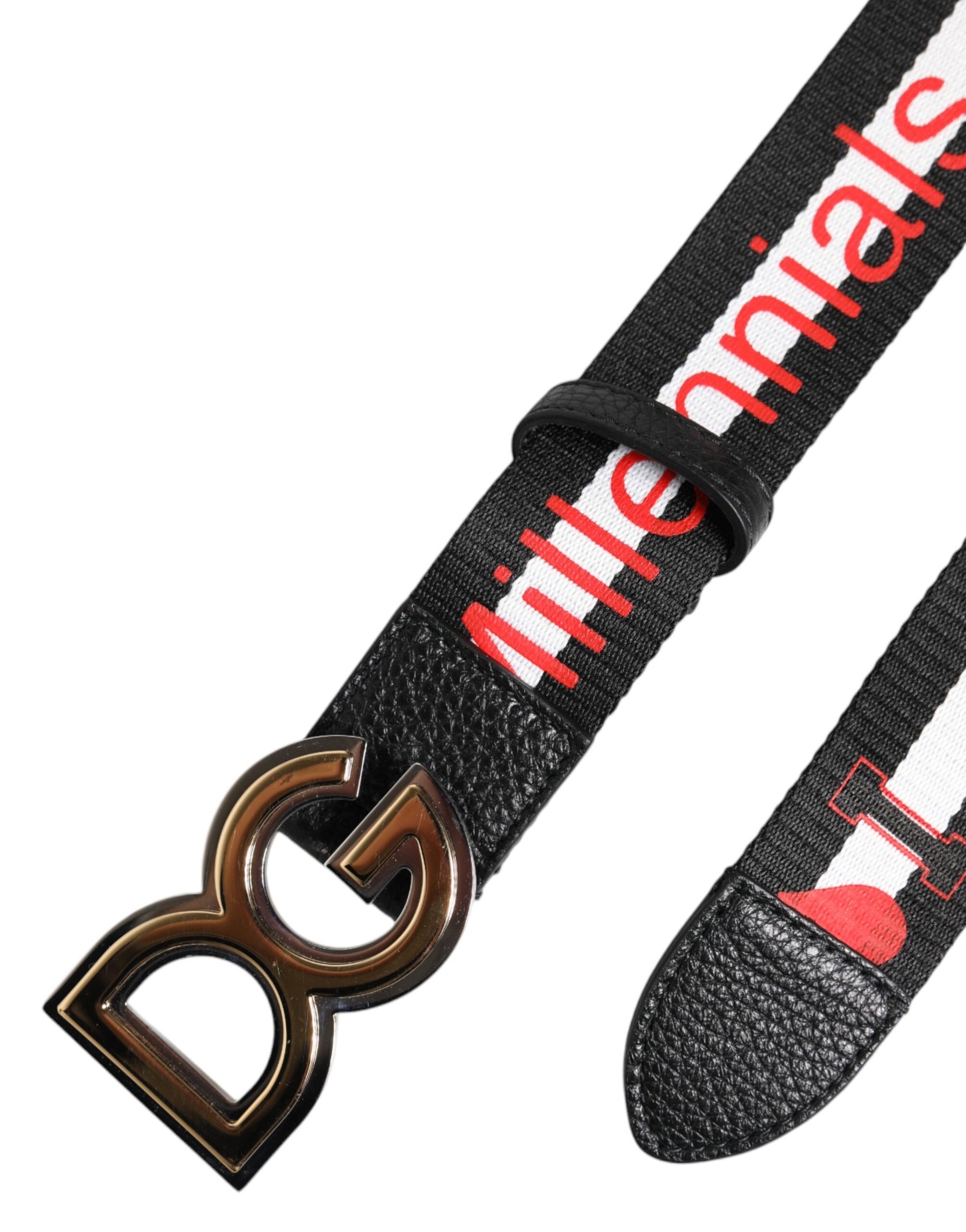Dolce & Gabbana Black Cotton Logo Print DG Buckle Belt | Regal Royce