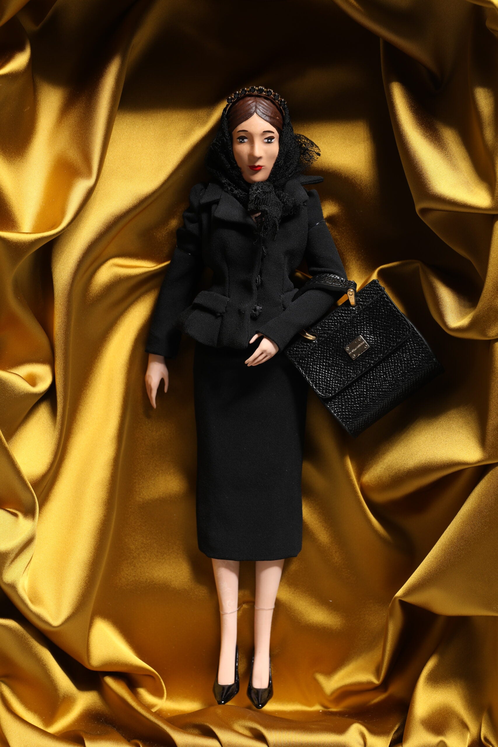 Dolce & Gabbana Black Dress Ceramic Porcelain Fashion Leather Sicily Dolls | Regal Royce