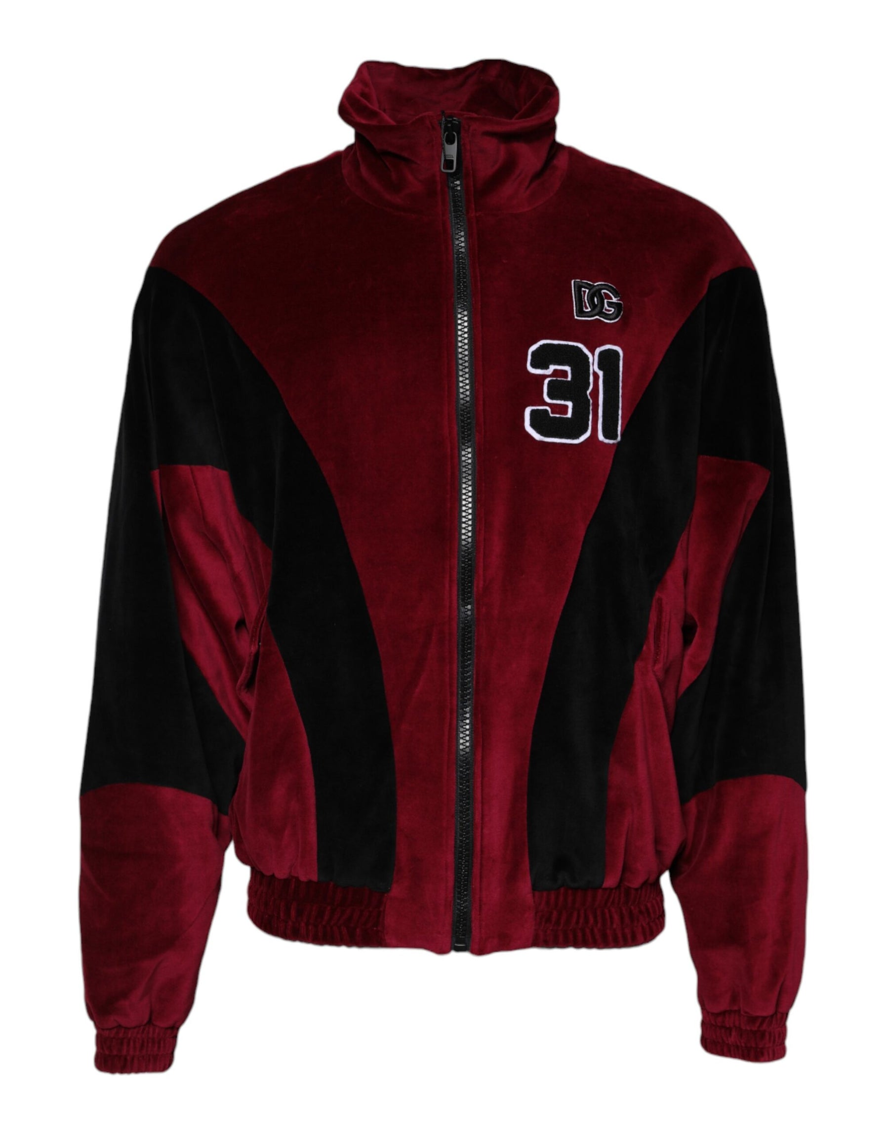 Dolce & Gabbana Red Black Cotton Logo FullZip Bomber Jacket | Regal Royce