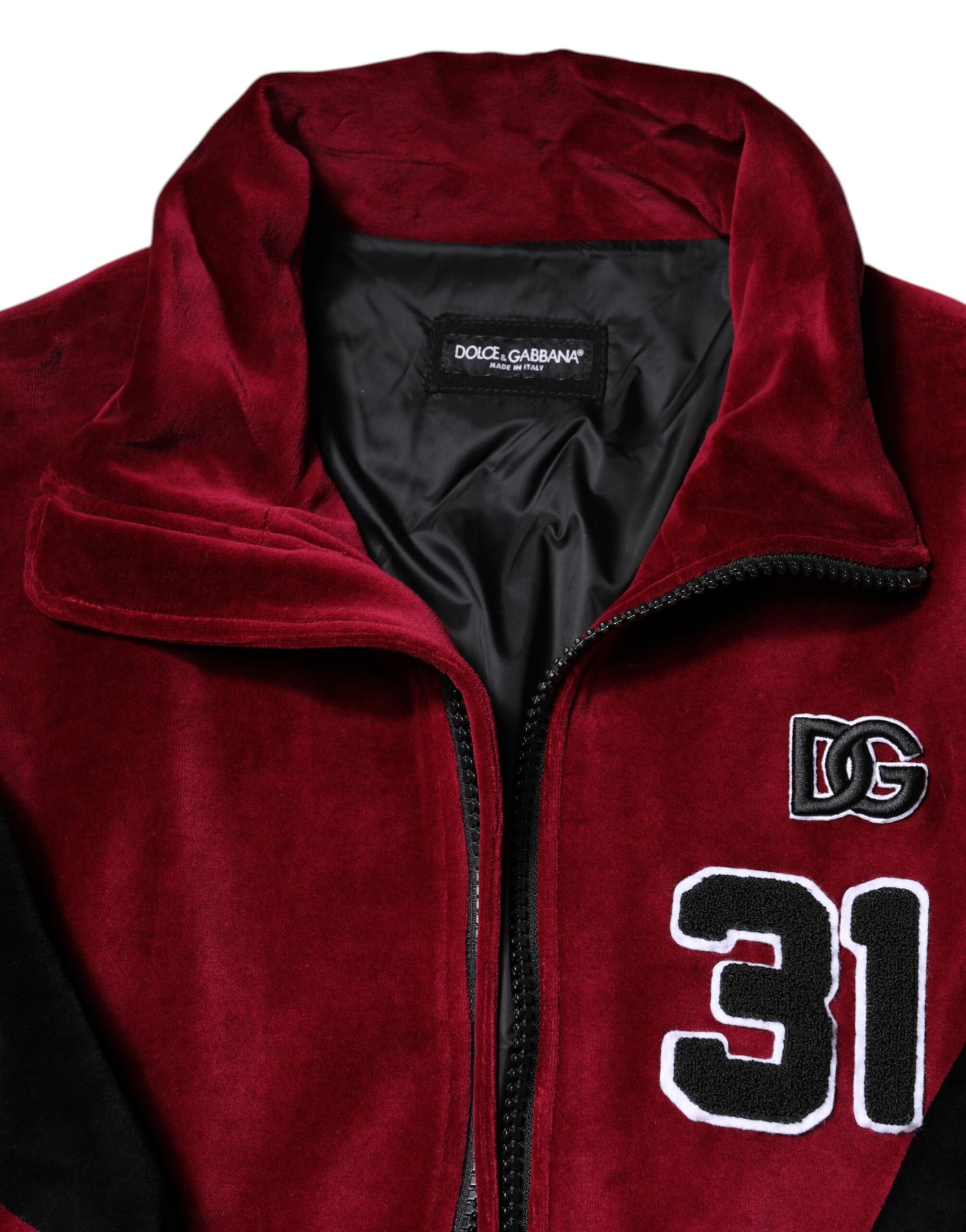 Dolce & Gabbana Red Black Cotton Logo FullZip Bomber Jacket | Regal Royce