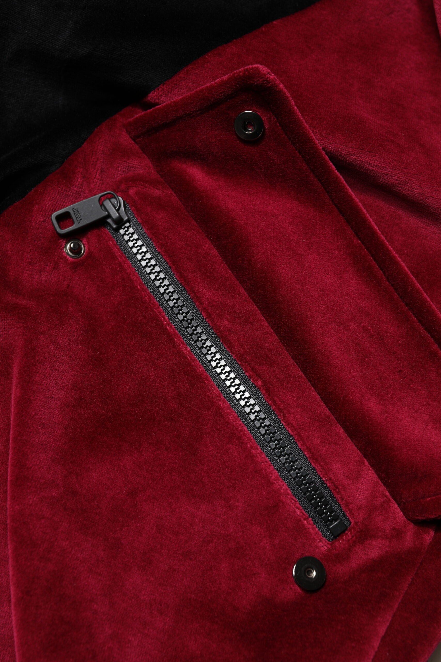 Dolce & Gabbana Red Black Cotton Logo FullZip Bomber Jacket | Regal Royce