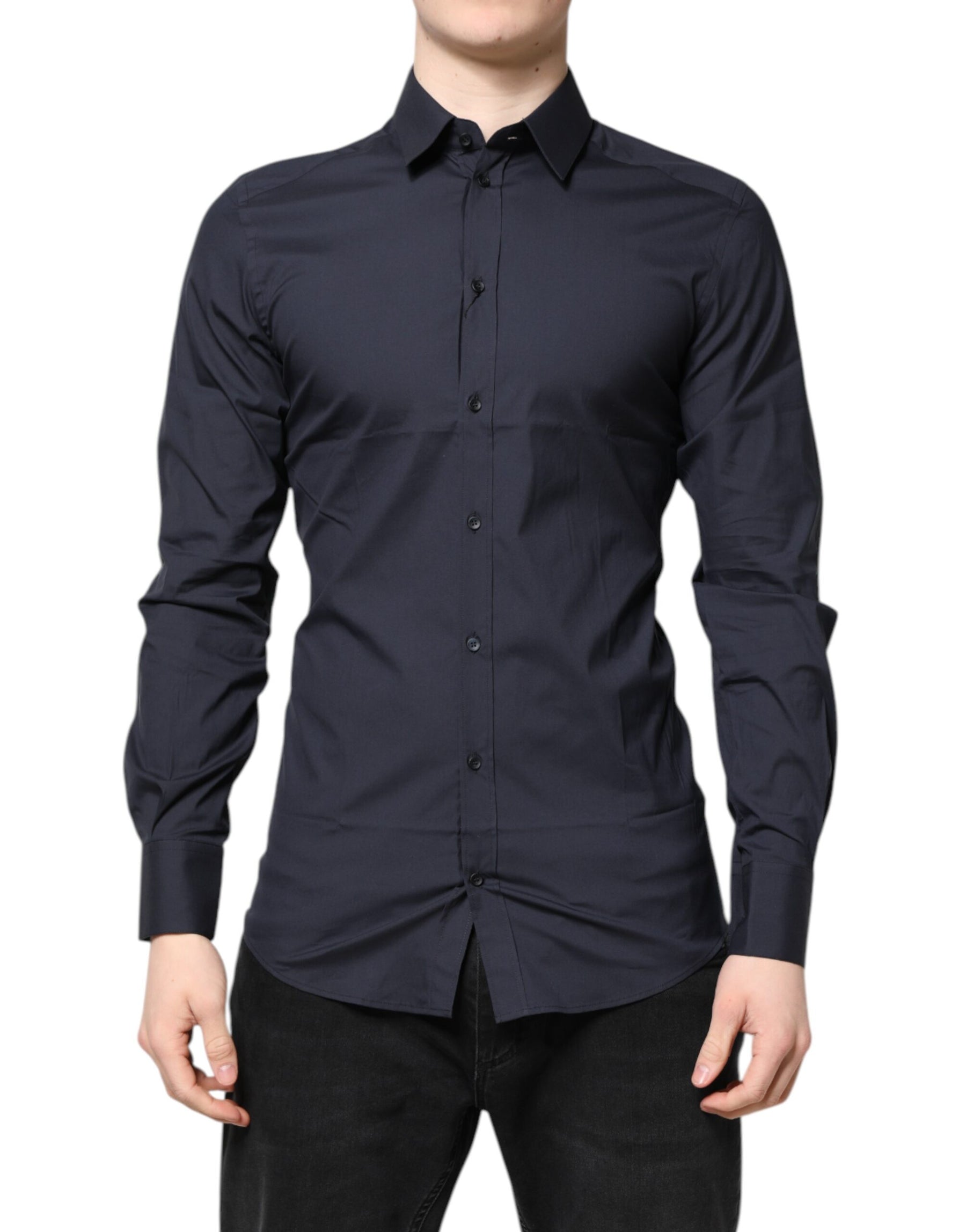 Dolce & Gabbana Dark Blue GOLD Cotton Dress Formal Shirt | Regal Royce