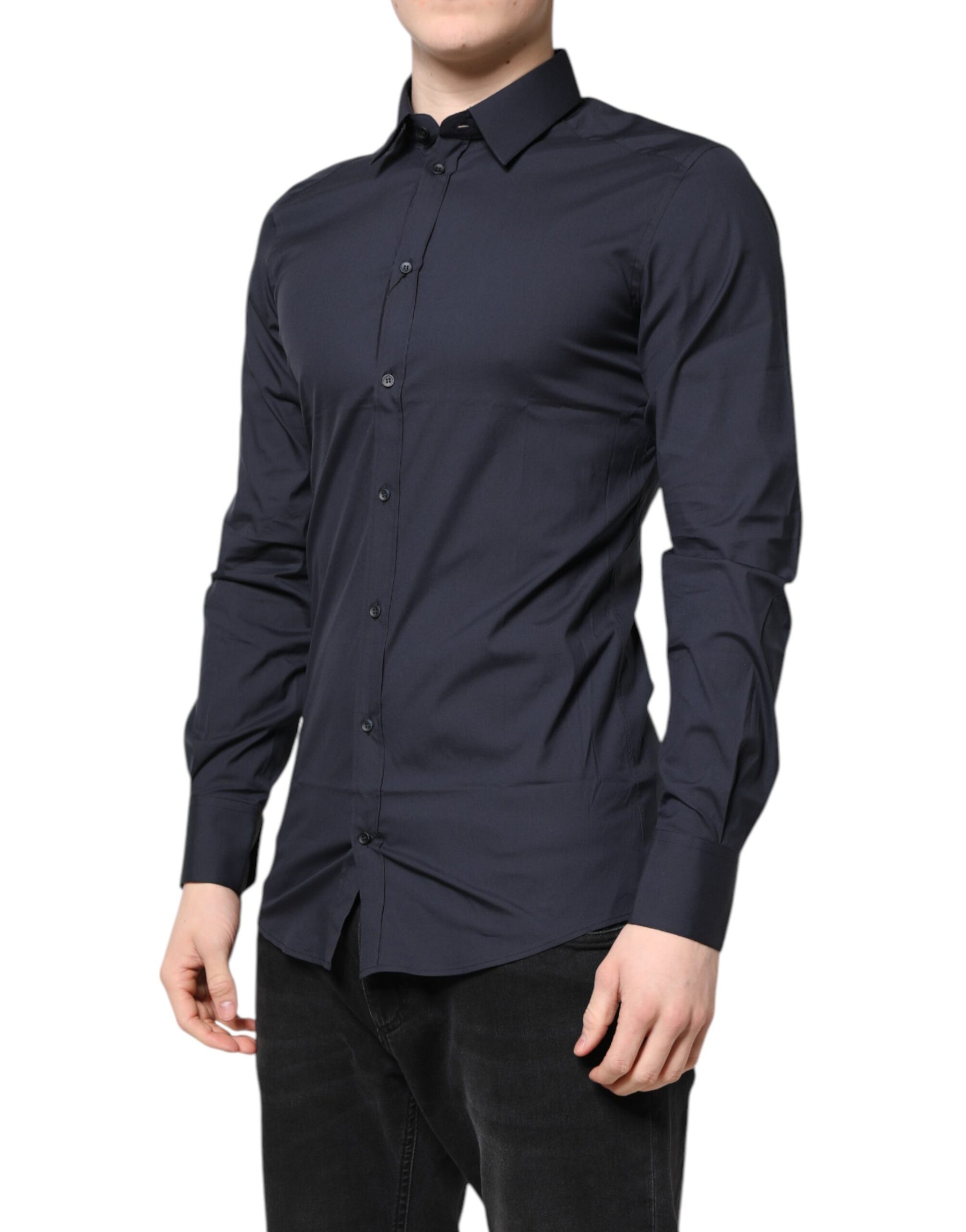 Dolce & Gabbana Dark Blue GOLD Cotton Dress Formal Shirt | Regal Royce