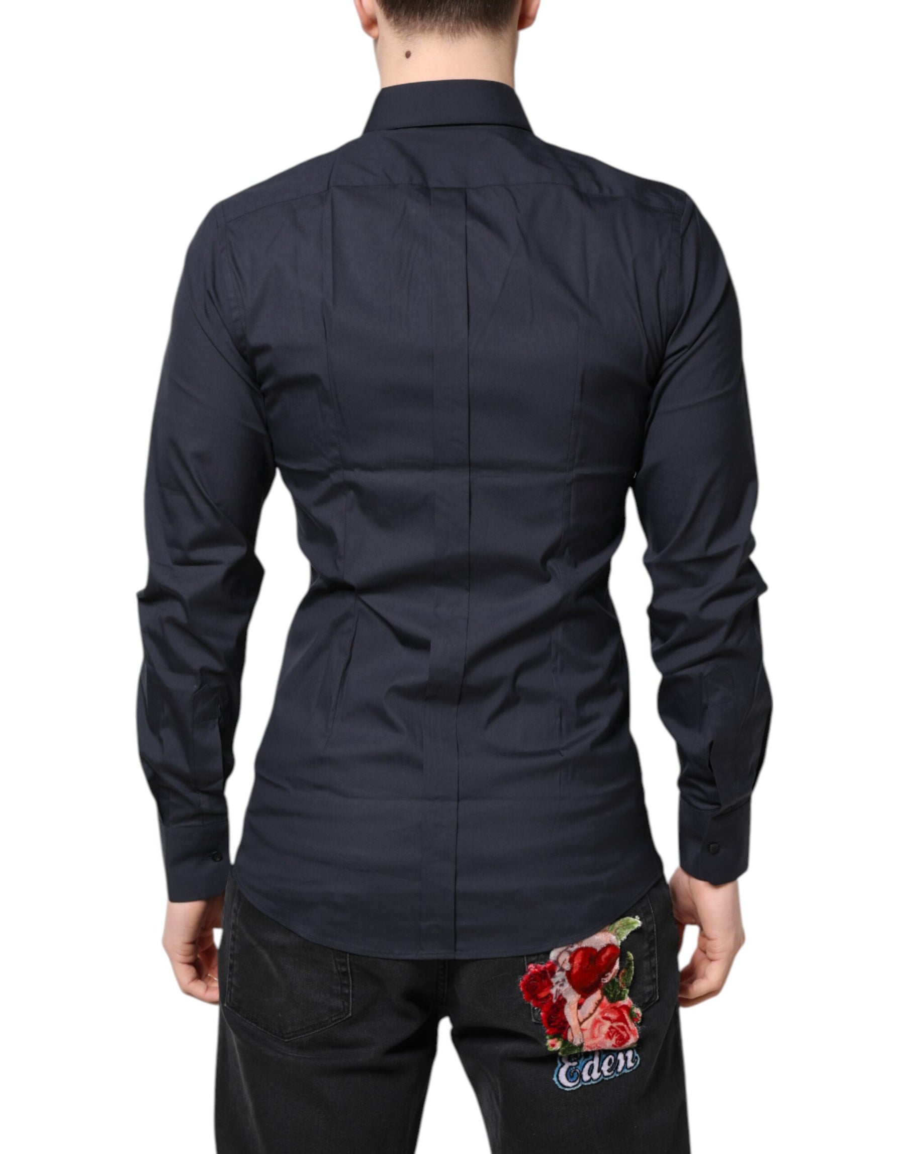 Dolce & Gabbana Dark Blue GOLD Cotton Dress Formal Shirt | Regal Royce