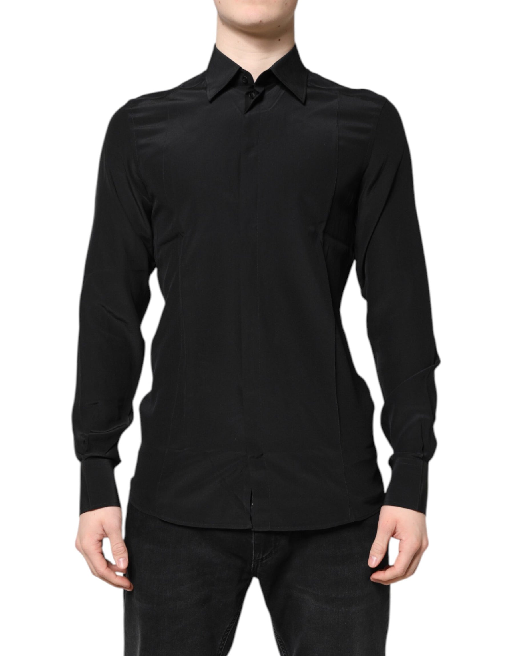 Dolce & Gabbana Black Silk GOLD Long Sleeves Dress Shirt | Regal Royce