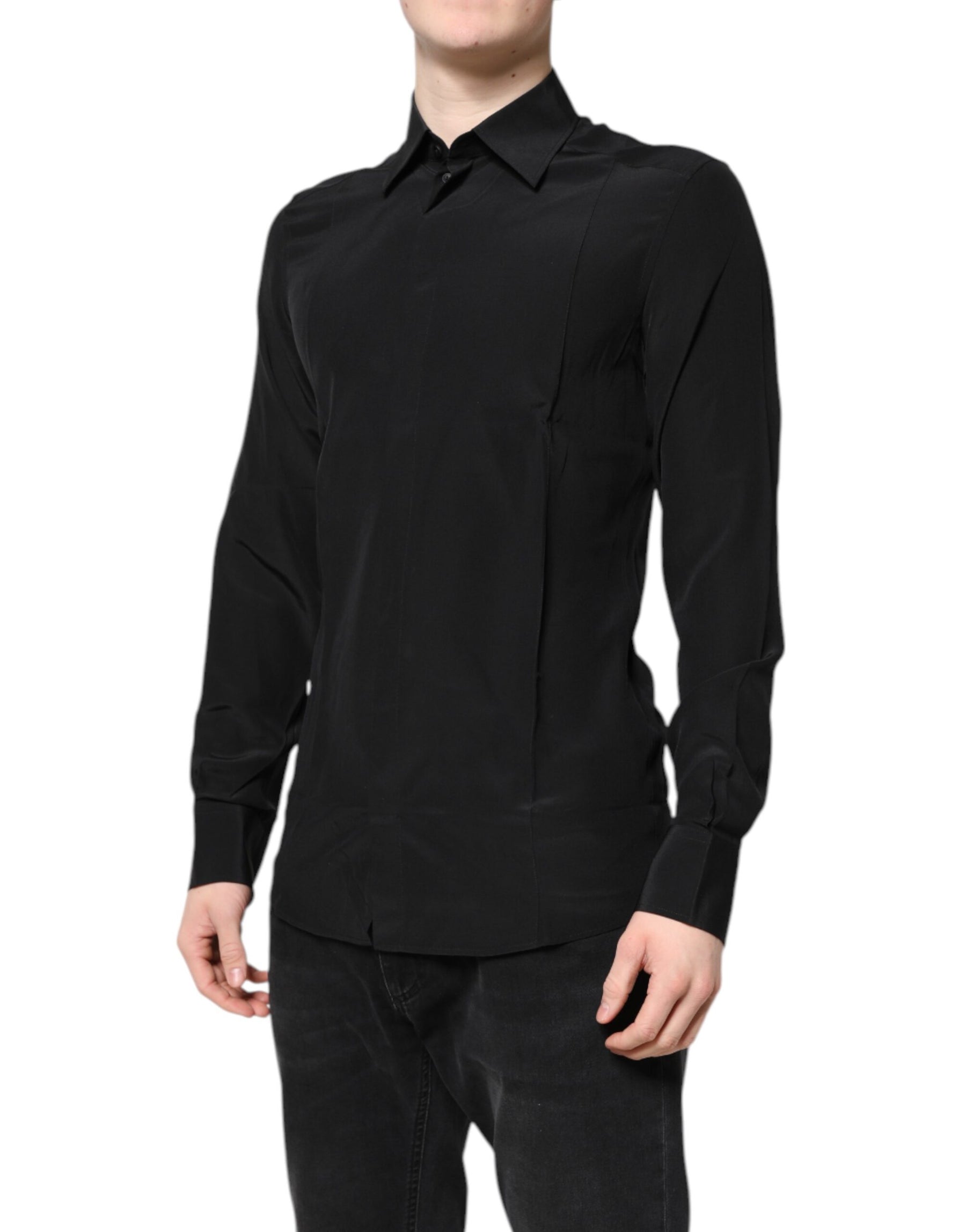 Dolce & Gabbana Black Silk GOLD Long Sleeves Dress Shirt | Regal Royce