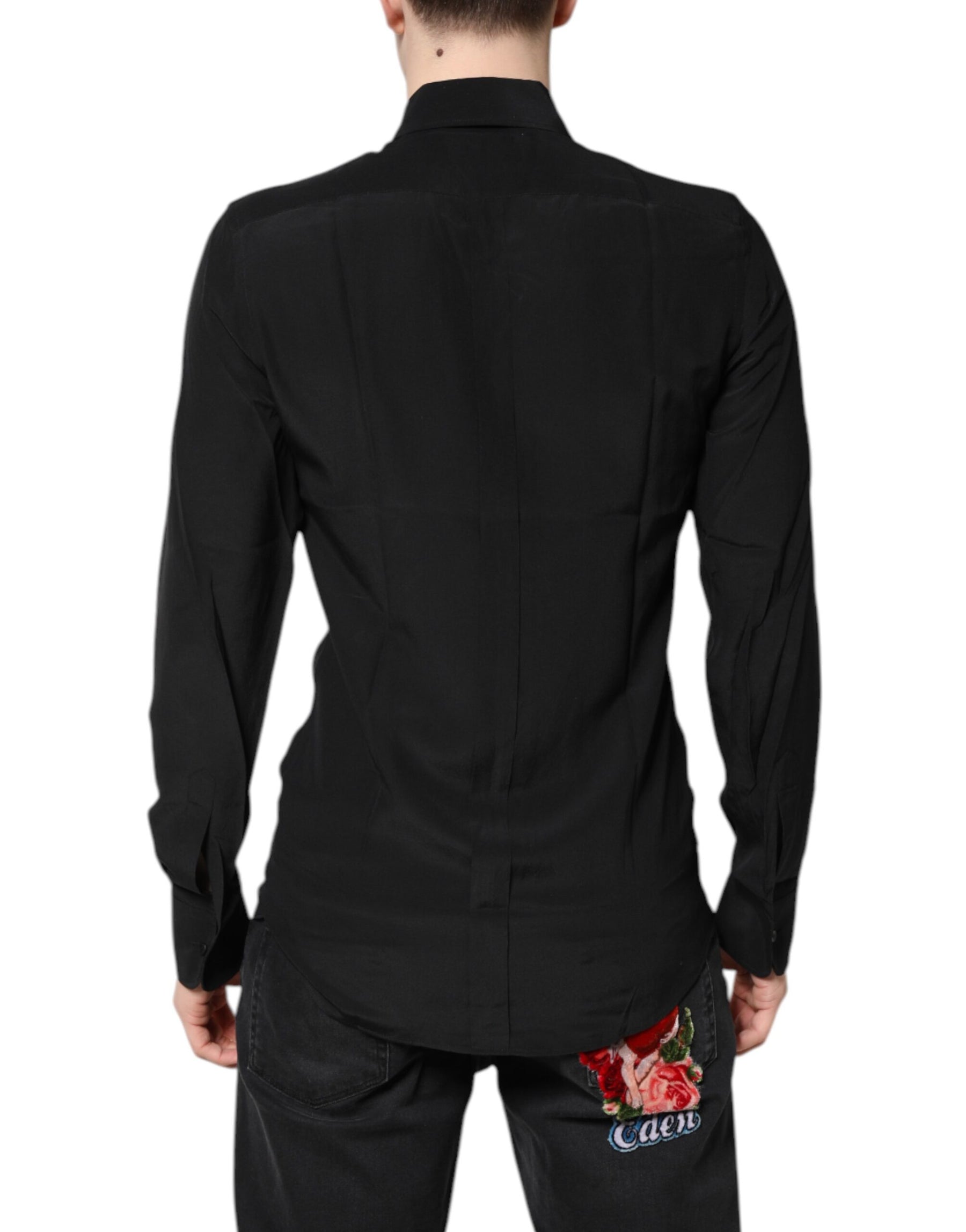 Dolce & Gabbana Black Silk GOLD Long Sleeves Dress Shirt | Regal Royce